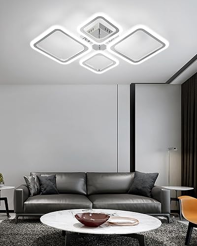 Miniatura 7 de SEABLE Moderna lámpara LED de techo regulable de 3 colores con mando a distancia 3000K-6000K 63W 29" 4 cuadrados cromados cerca de la luz de techo