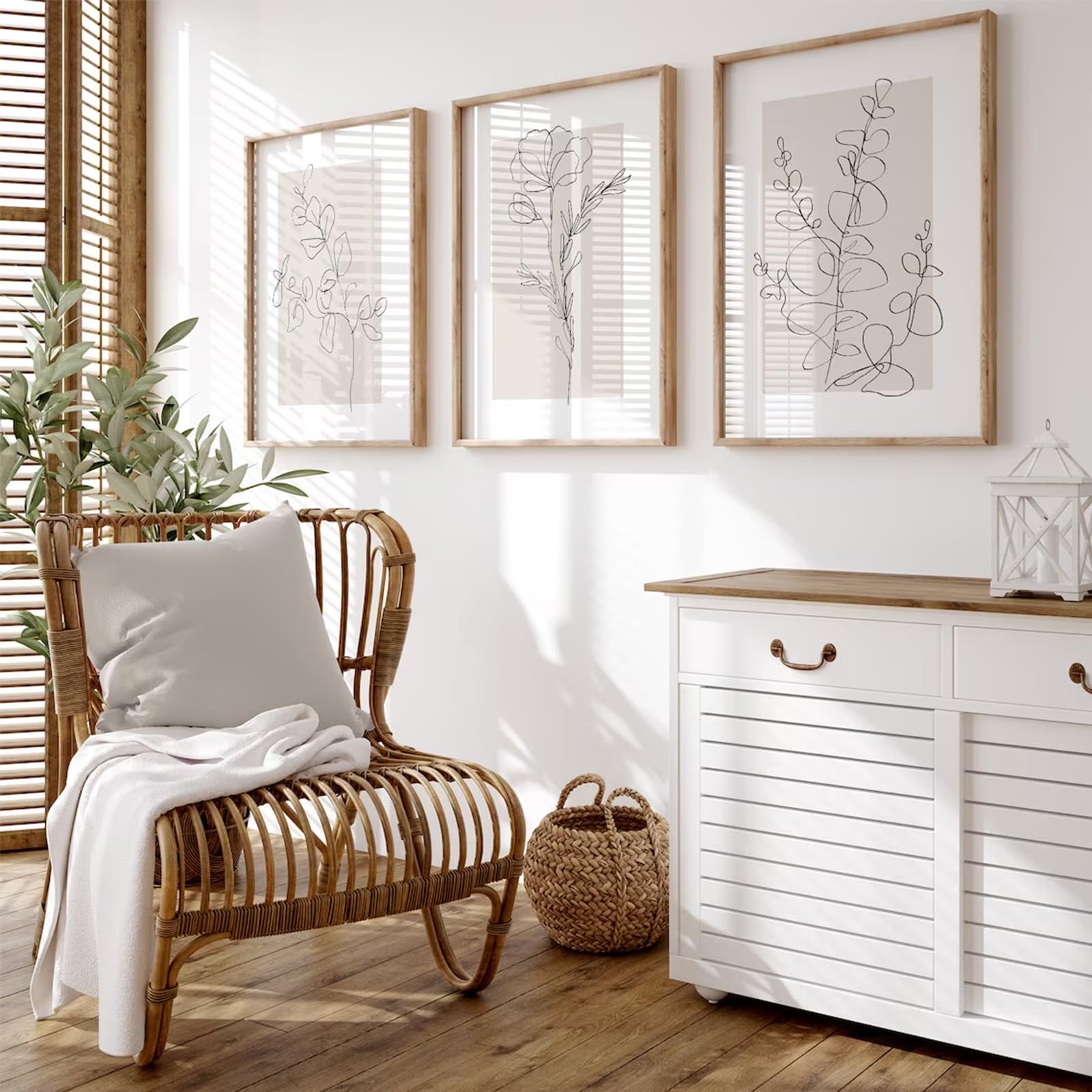 Neutral Botanical Prints Wall Art Flower Minimalist Canvas Wall Decor Vintage Line Wall Art Floral Plant Painting Pictures Beige Boho Artwork Farmhouse Poster for Bedroom 12x16 Inch Unframed Set of 3