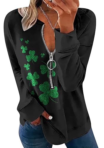 YMING Ladies St. Patricks Day Clover Shirt Long Sleeve Half