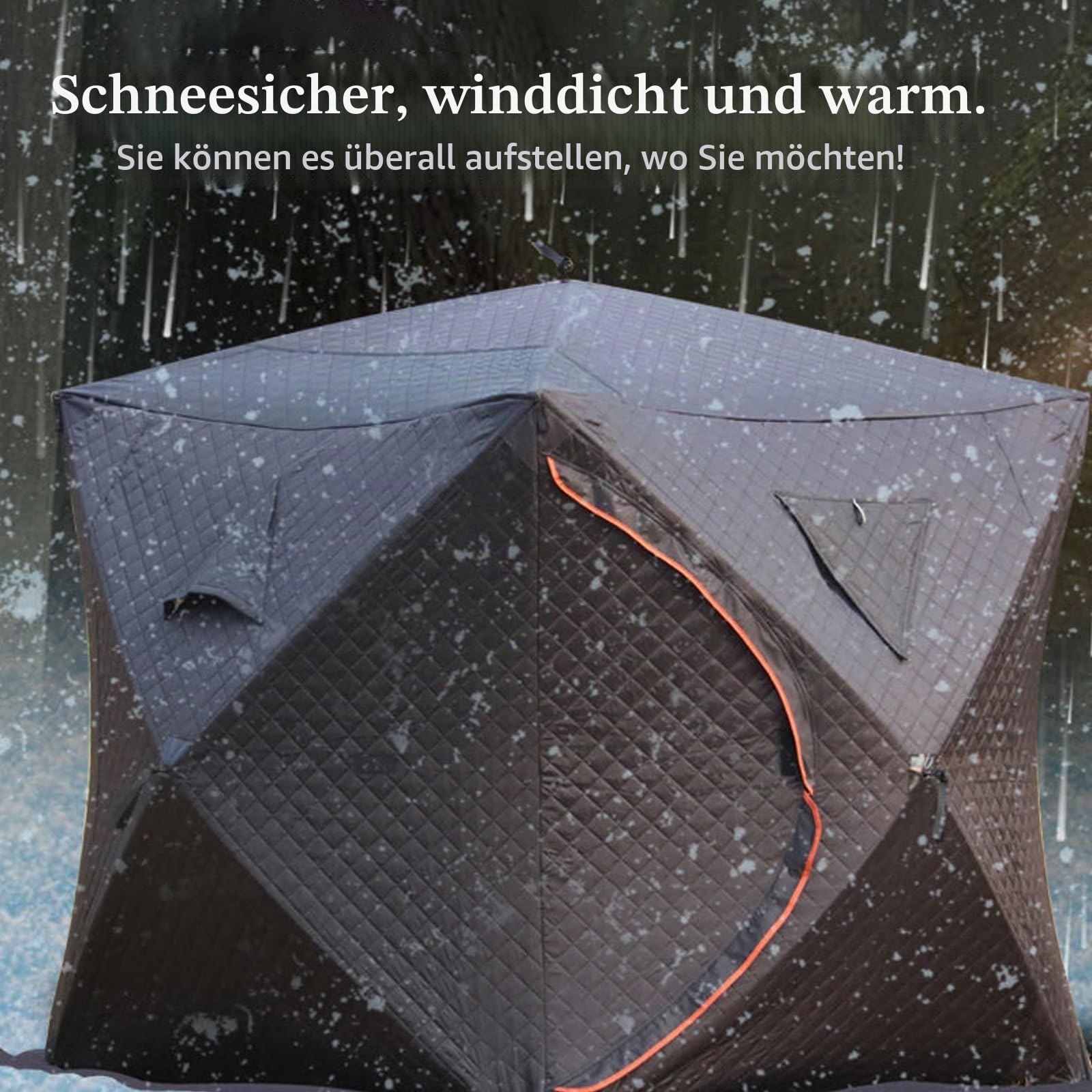 Outdoor Saunazelt,Isoliertes Allwetter Angelzelt für 4 Personen mit Schornstein,stabil und Panorama, Einfach Aufzubauen,ideal für Camping und Schneefischen