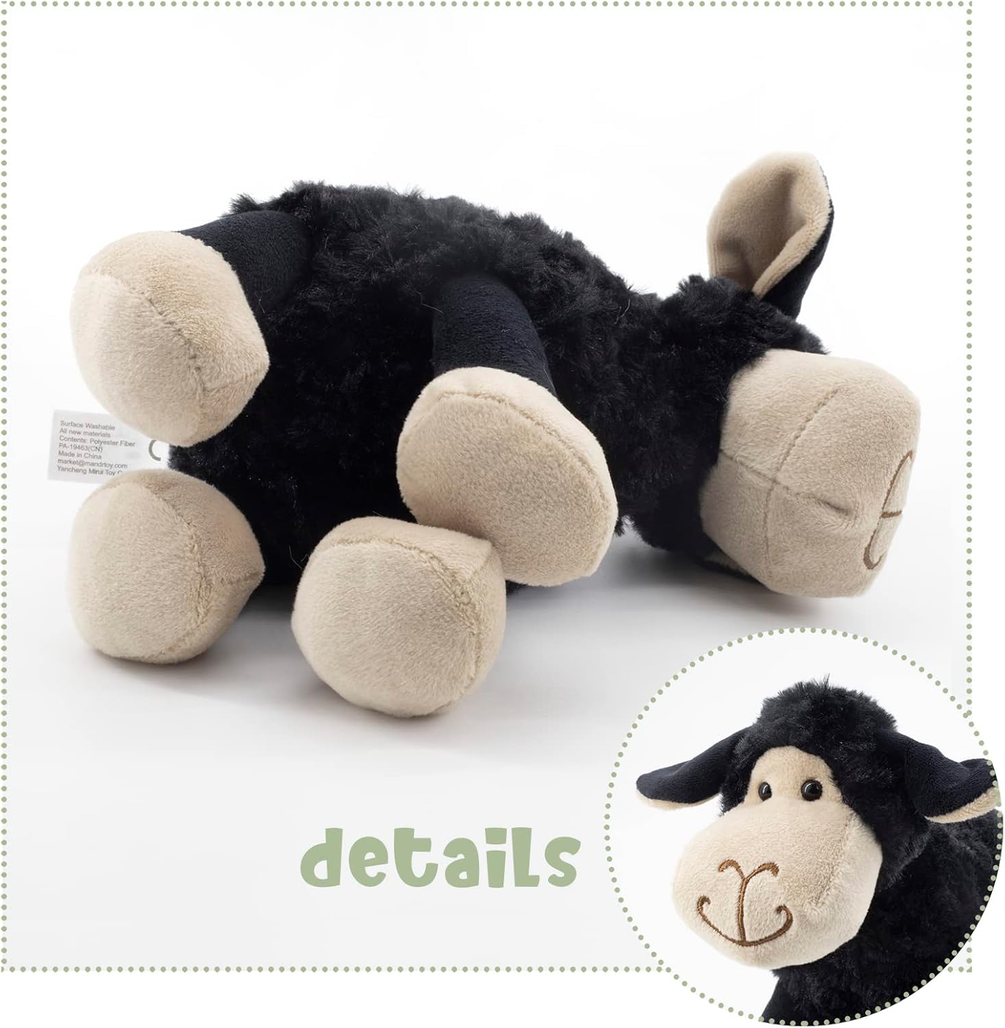 6.5" Black Sheep Stuffed Animals for Boys and Girls,Soft and Adorable Lamb Plush Toys for Newborn Babies,Great Gifts on Birthday,Easter,Baby Shower,Father's Day,Machine Washable - Image 4