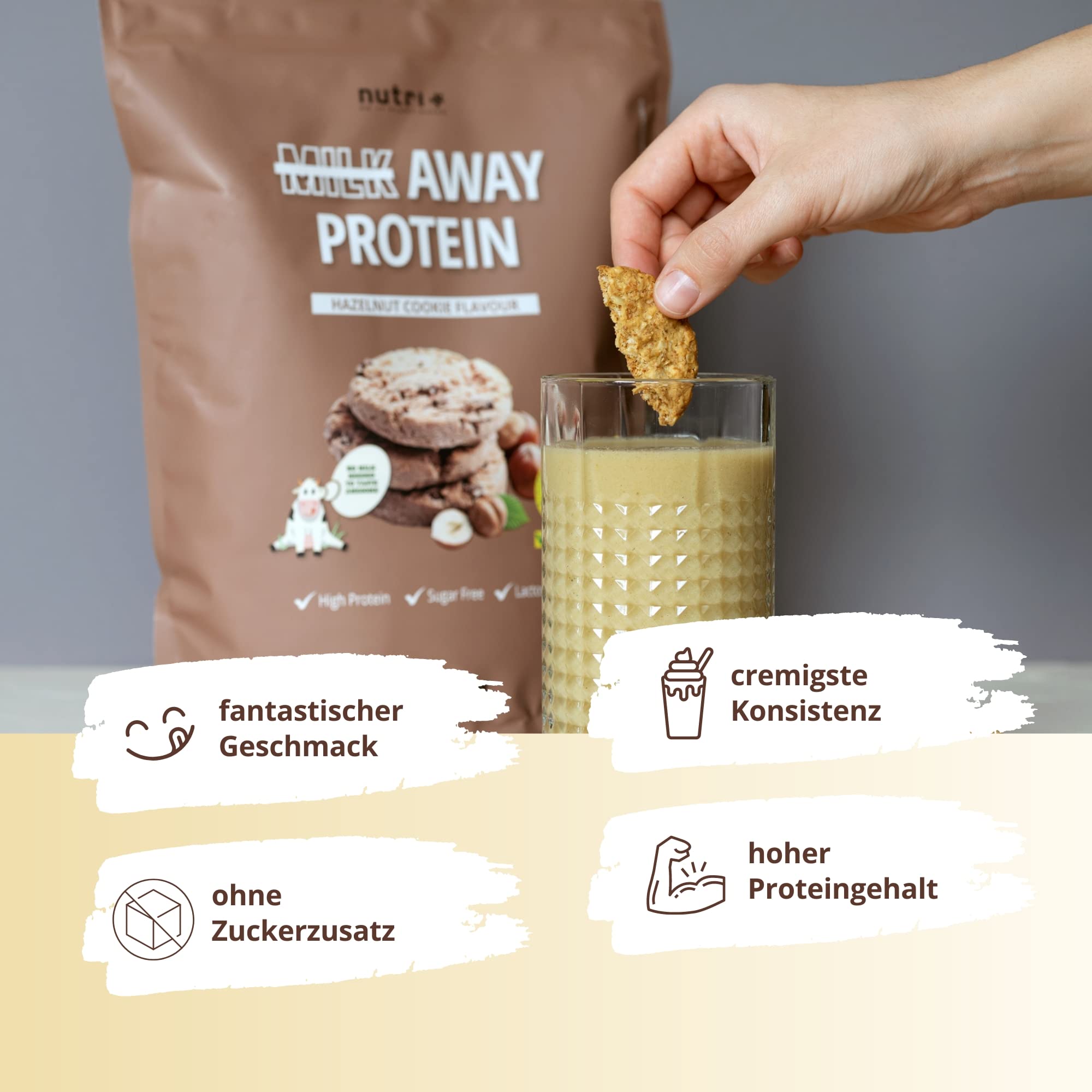 Nutri + Veganes Proteinpulver Vanille - Milk Away Vegan Protein ohne Soja 1 kg - 5k Eiweißshake aus Erbsen, Buchweizen, Hanfsamen, Reis & Kürbiskernen