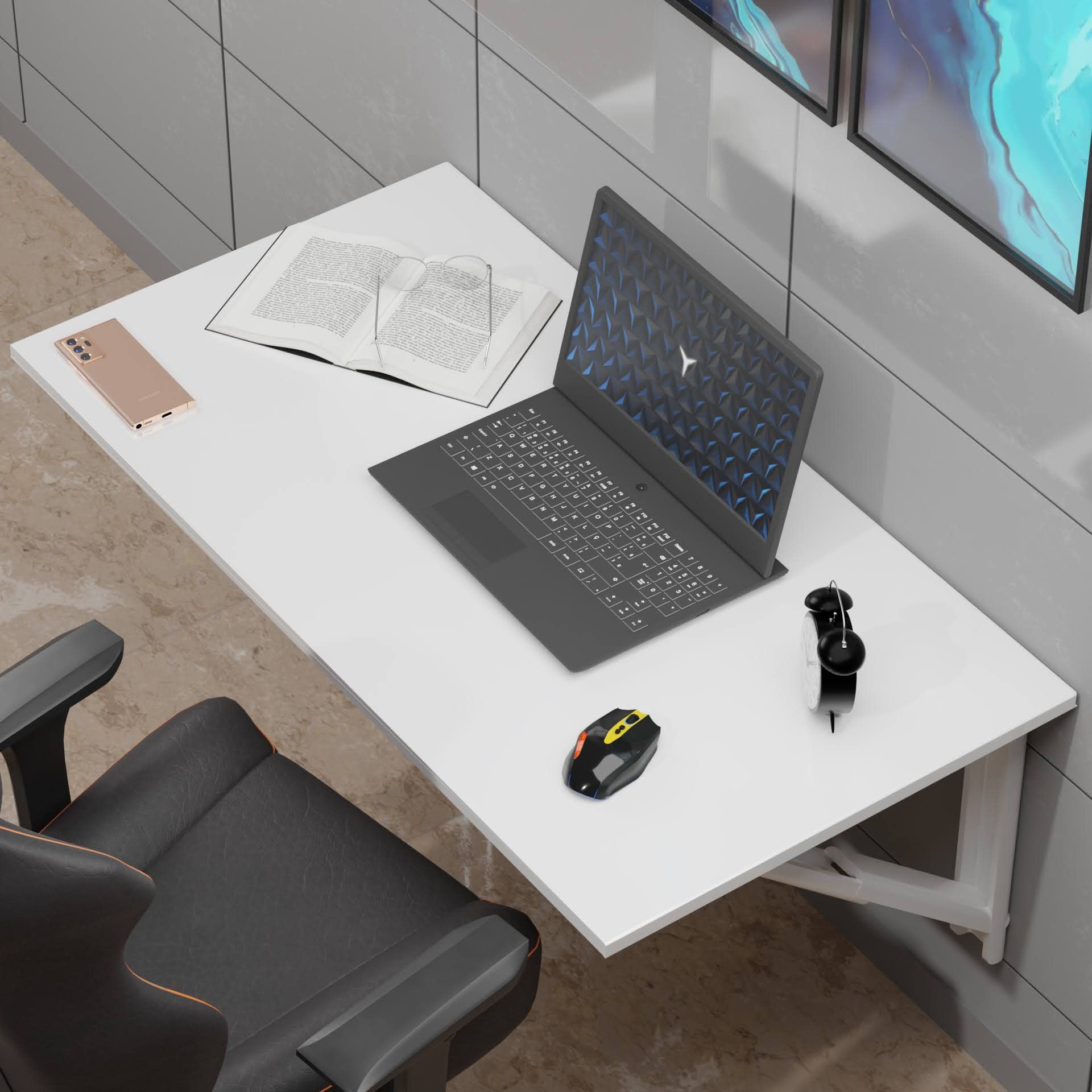 LAMPOC Wood Wall Mounted Folding Laptop Computer Table (48X73 cm, White) 3