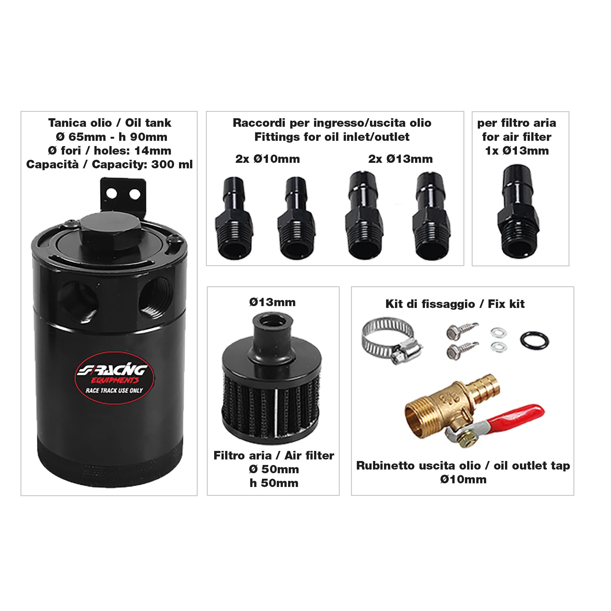 Simoni Racing SR/OIL Serie/Kit Raccoglitore olio pneumatico pneumatico 300ml nero