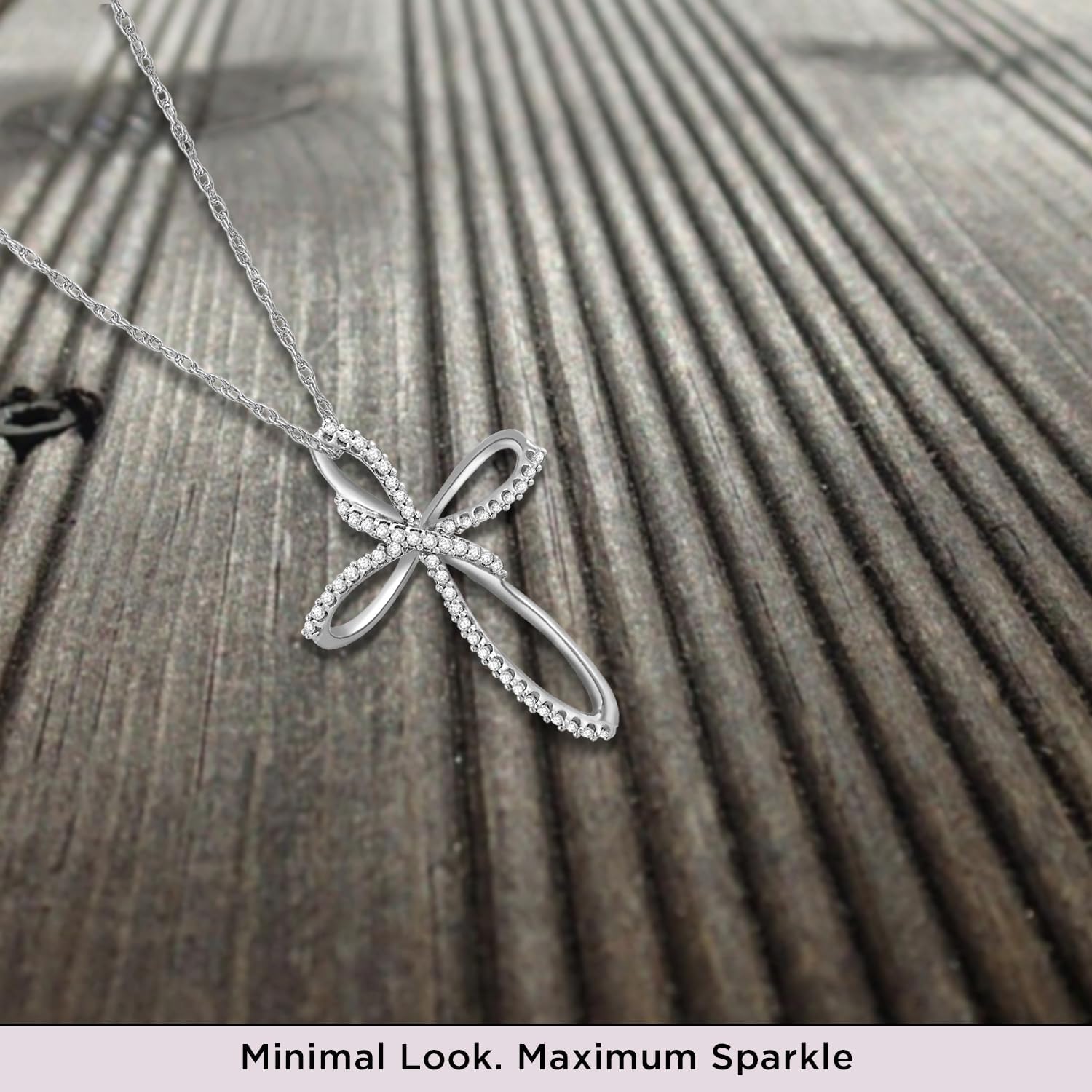 Jewelili 10K Gold Cross Pendant Necklace for Women | Rose/White/Yellow Gold | Natural White Round Diamonds | Dainty & Timeless Fine Jewelry | 18" Rope Chain