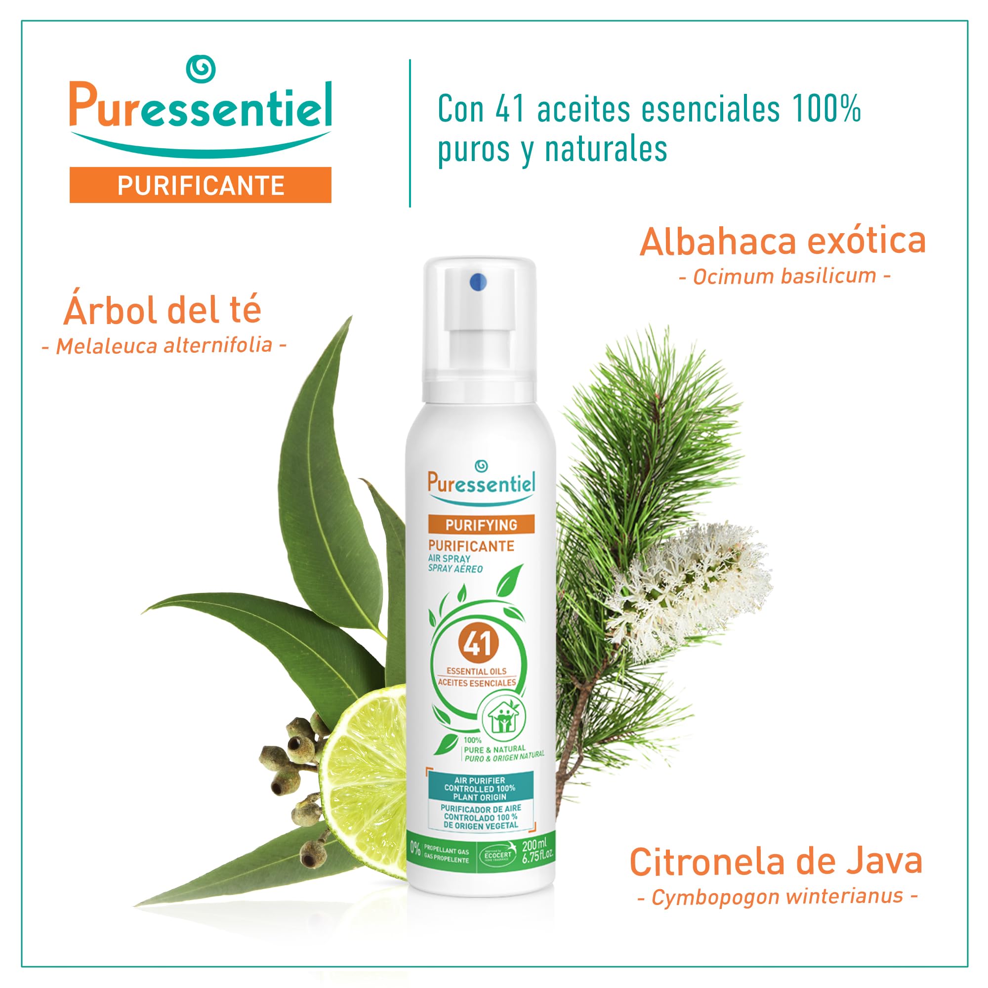 Puressentiel - Purificante - Spray Aereo Purificante con 41 Aceites Esenciales - 100% puros y naturales - Respire un aire purificado - Elimina contaminantes y malos olores - 200 ml