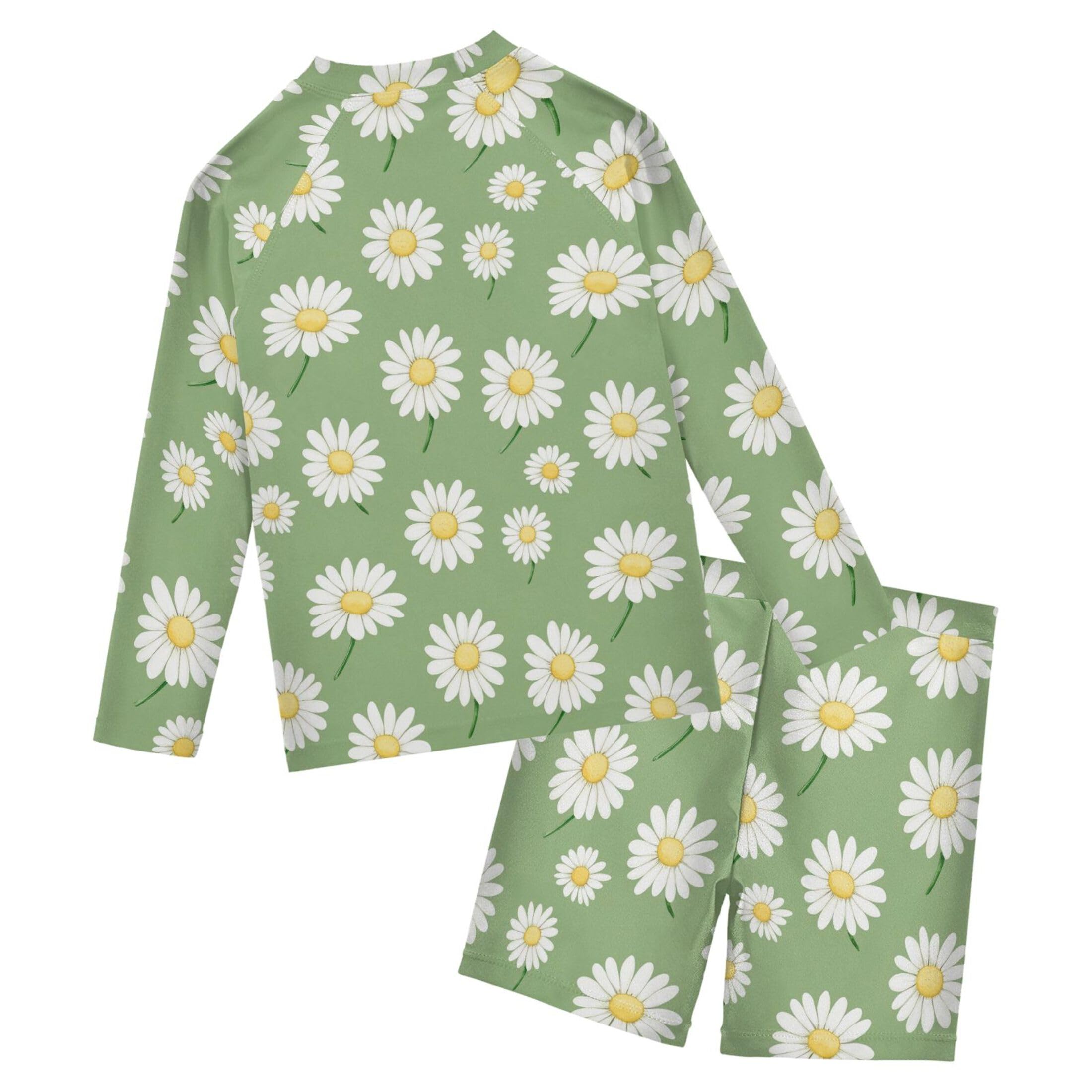 White Daisy Flowers Baby Boys' Toddler Long Sleeved Rashguard Swim Bathing Suit Set B0405164