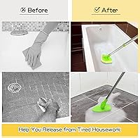 Vista 5 de Scrub Cleaning Brush with Long Handle 2 in 1 Extendable Bathroom Floor Brushes with 2 Stiff Bristles and 4 Sponge with Long Handle Detachable Tile
