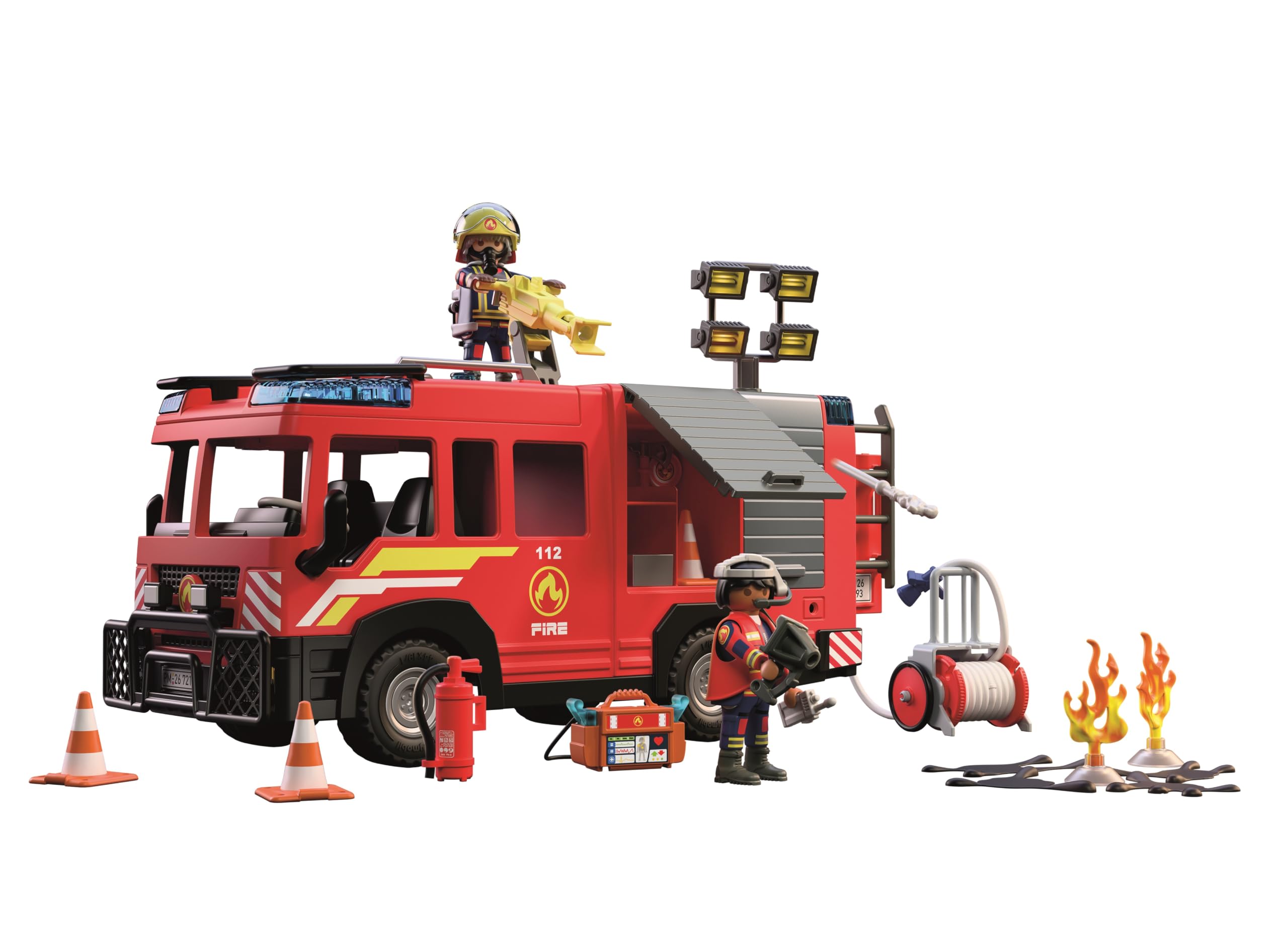 PLAYMOBIL | City Action | Pojazd ratunkowy dla strażaków | Pojazd ratunkowy ze światłem, dźwiękiem, działem gaśniczym i akcesoriami | Od 4 lat | 72193