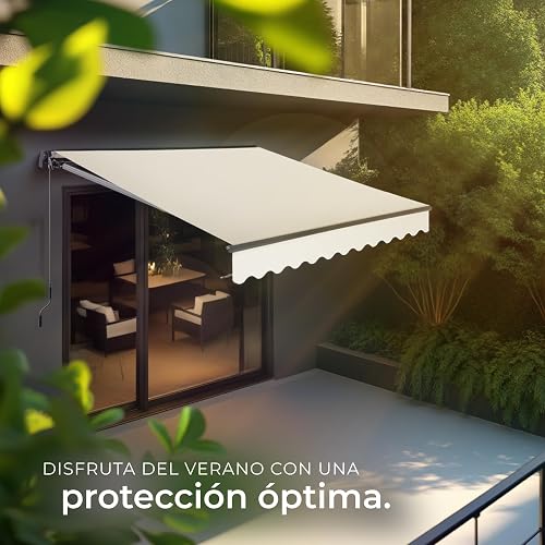 tectake® Retractable Awning with 50+ UV Protection, Water-Repellent Fabric & Hand Crank, Sun Shade with Sturdy Aluminium & Steel Frame, Ideal Patio, Balcony & Garden Canopy, 250 x 200 cm - Beige - 7