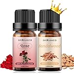 Sedbuwza Rose Sandalwood Essential Oil Set, Rose Fragrance Oil Sandalwood Scent Oil Set for Diffuser, Aromatherapy, Massage, Soap, Candle Making 2 x 10 ml