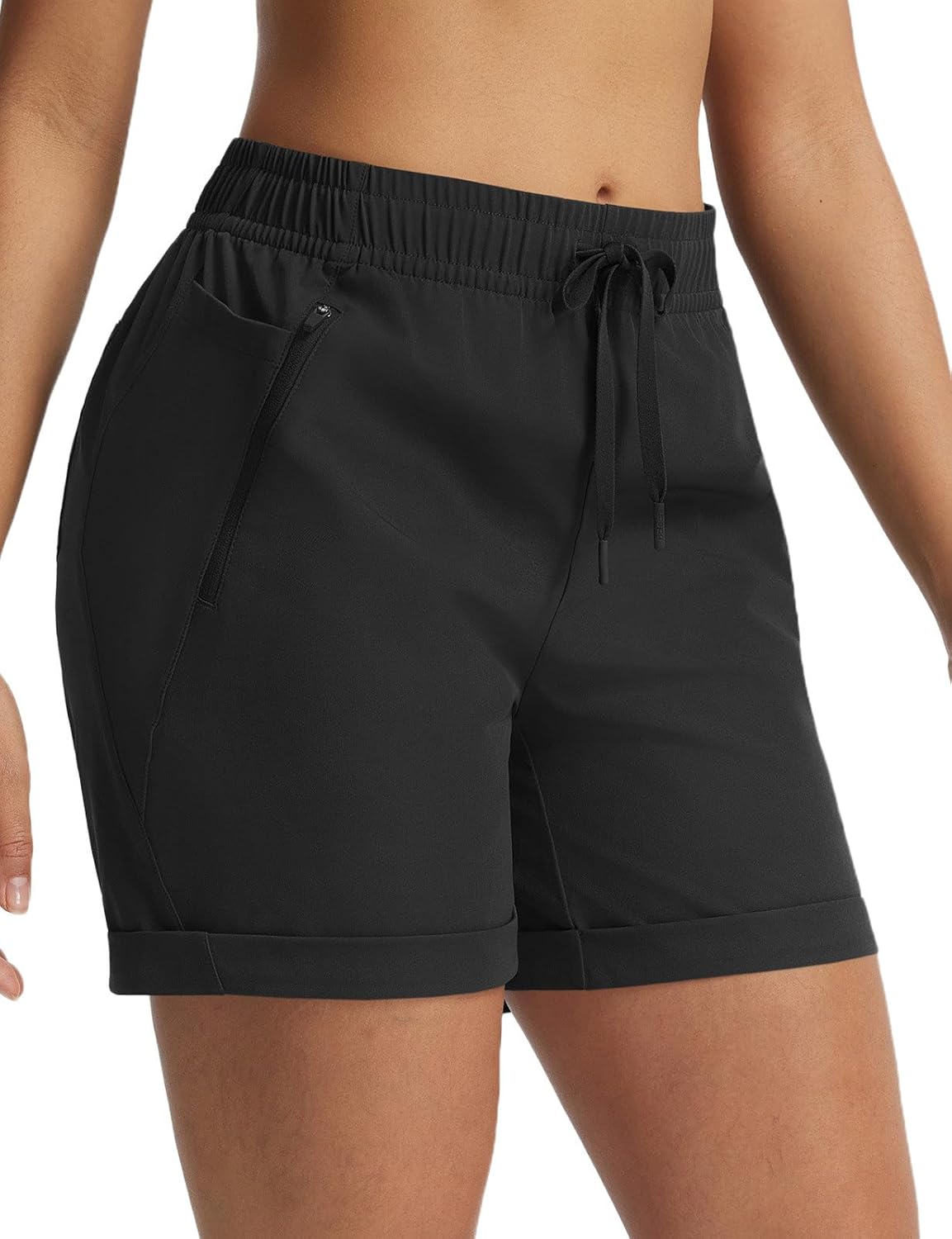 baleaf Women's 5'' Hiking Shorts with Zipper Pockets Lightweight Water Resistant Strech Quick Dry Golf Athletic Shorts