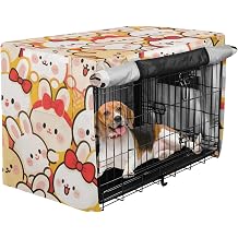 Dog Crate Cover Pet Privacy Cover Roller Shades Cute Cartoon Rabbit Orange