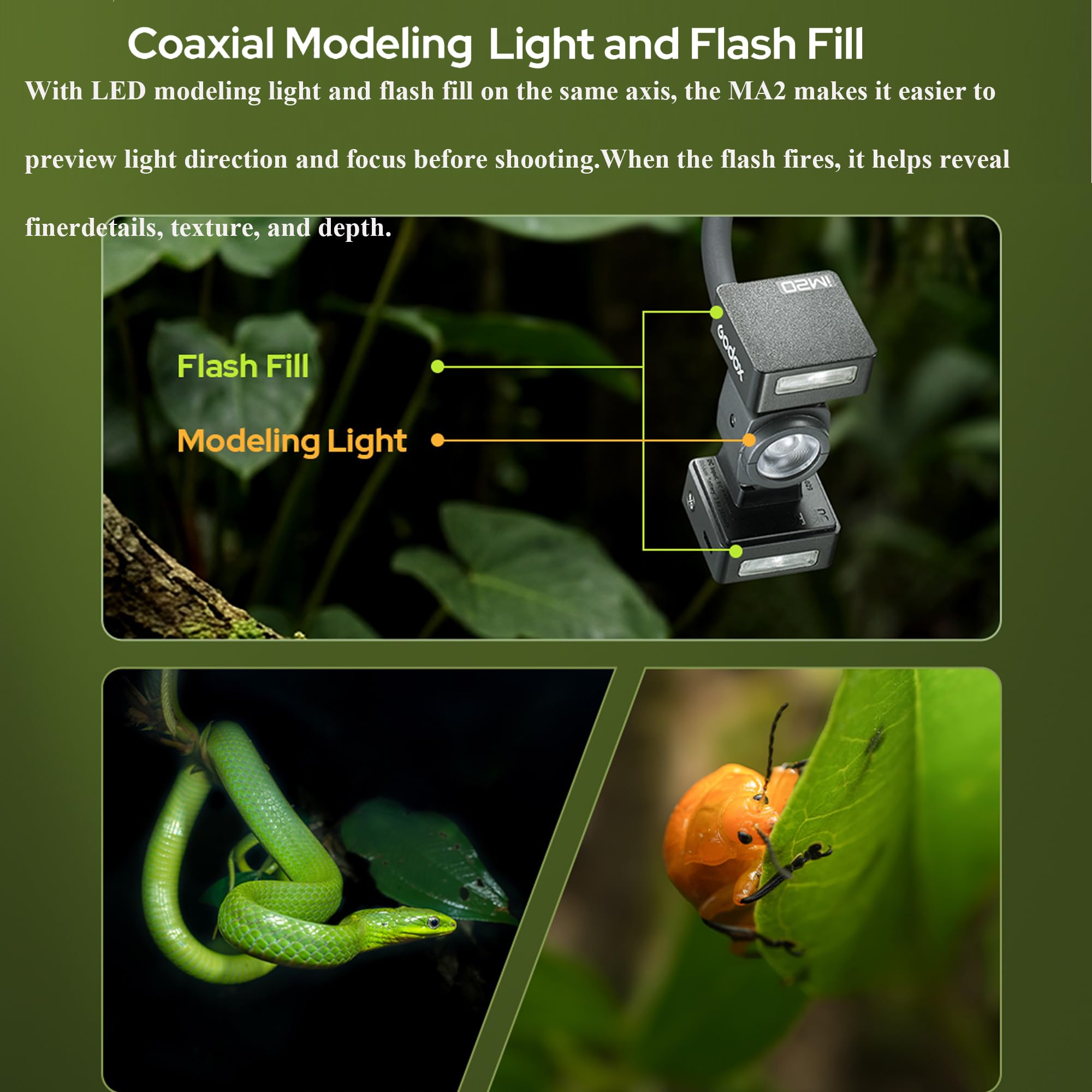 Godox MA2 Macro Twin Light CCT 2800K-6500K LED & Flash Fill Modalità S1/S2
