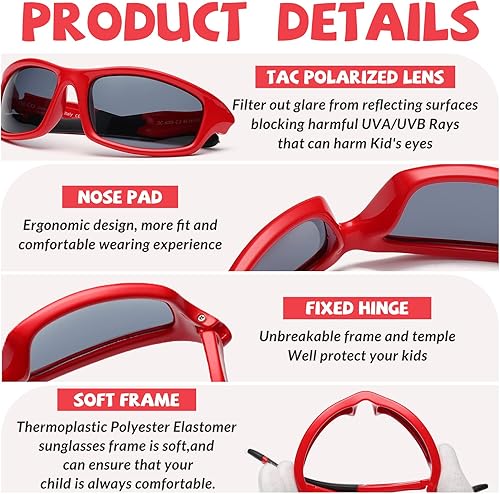 Miniatura 4 de DUCO K006 - Gafas de sol polarizadas deportivas para niños y niñas, gafas de sol de béisbol para niños, protección UV de 6 a 10 años