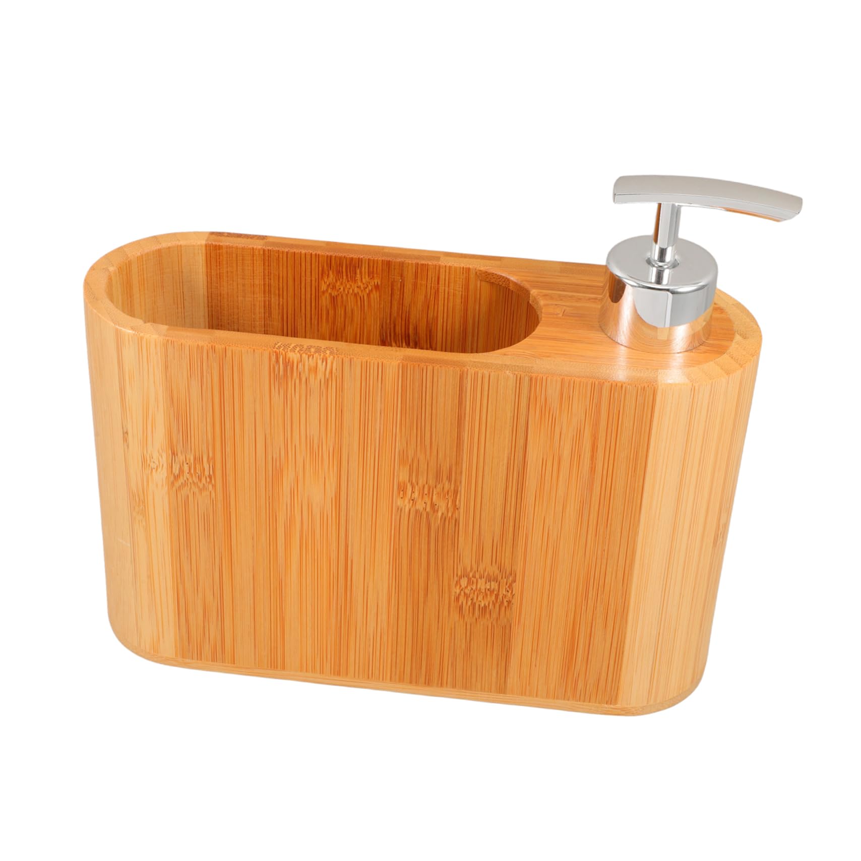 Dispenser Sapone da Appoggio a Forma Ellittica in Legno e Plastica | Design Raffinato ed Ergonomico, per Bagno di Casa, Forma Ellittica Decorativa