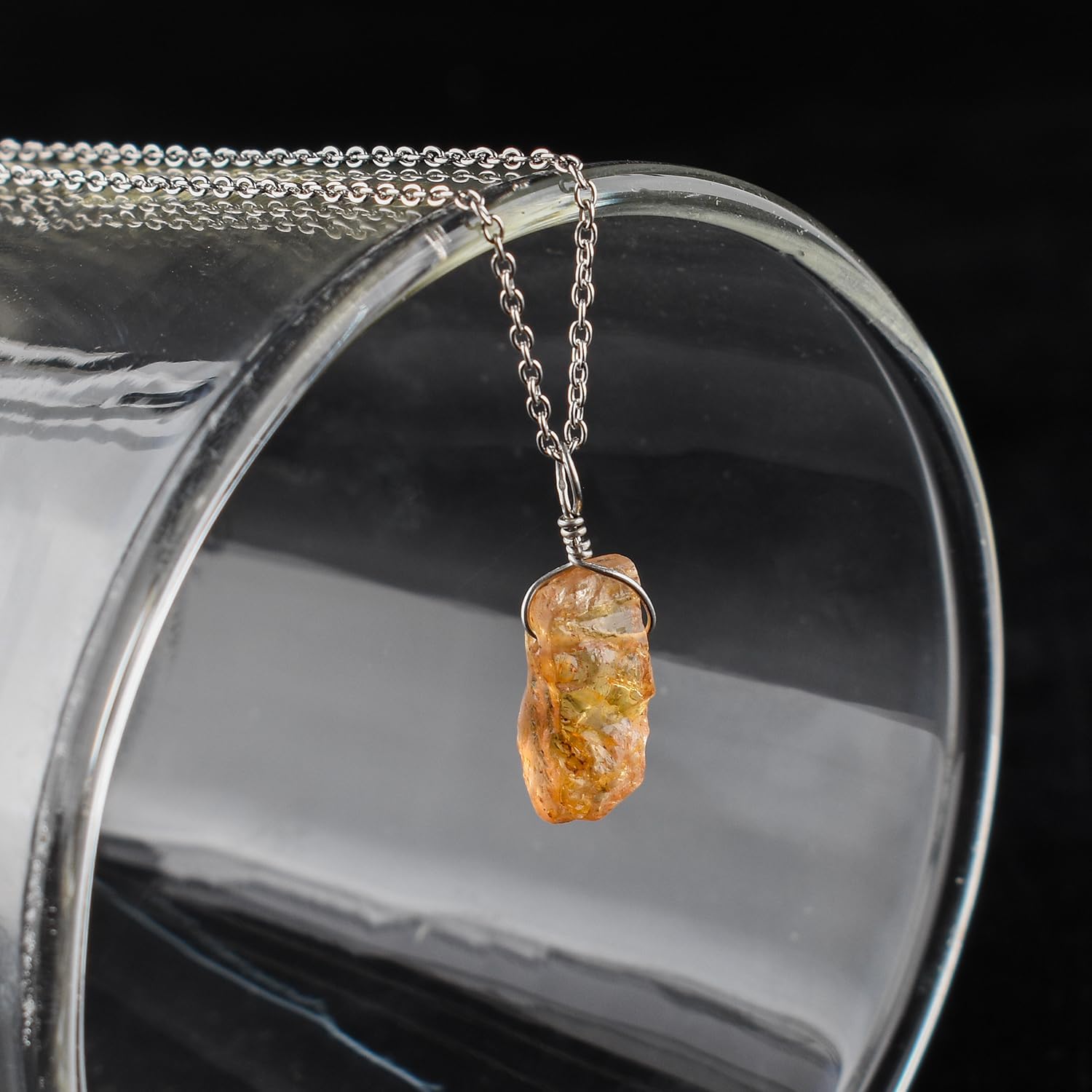 Prosperity - Wealth - Protection - Raw Imperial Topaz Gemstone Rough Handmade Pendant Necklace, Healing Energy Crystal, Rhodium 925 Sterling Silver Chain 18 inch, November Birthstone - Image 7