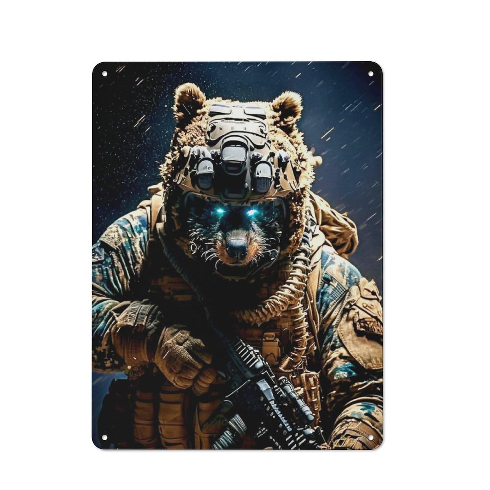 Junmoney Bear Soldier Tin Sign 40X30cm, Vintage Pub Wall Decor For Bar, Kitchen, Garage Or Games Room, Small Accent For Blank Walls