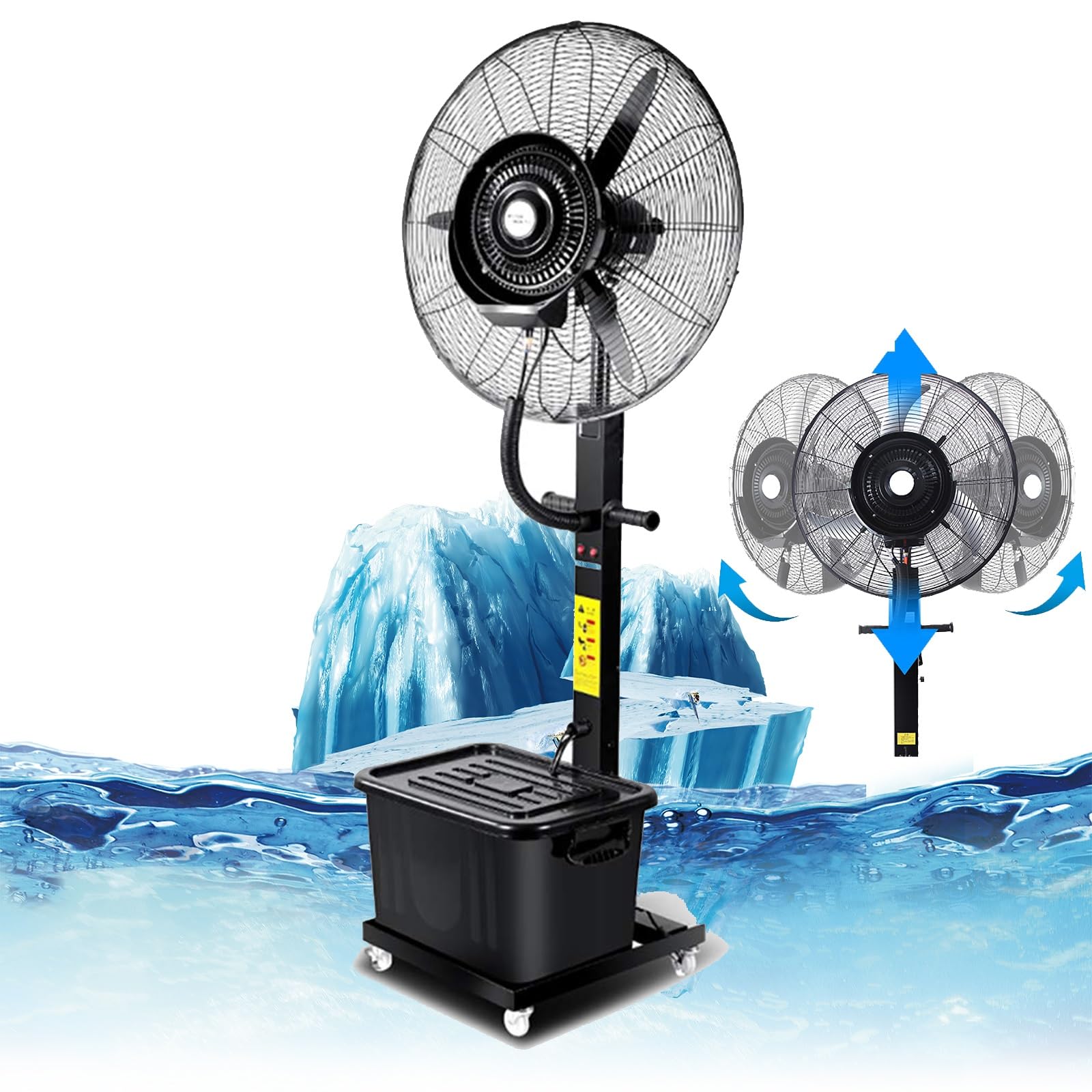 asdchZen Outdoor Misting Fan, Portable Oscillating Pedestal Fan With 3 Speeds & 42L Tank, 30In,Fixed-750mm (30in)