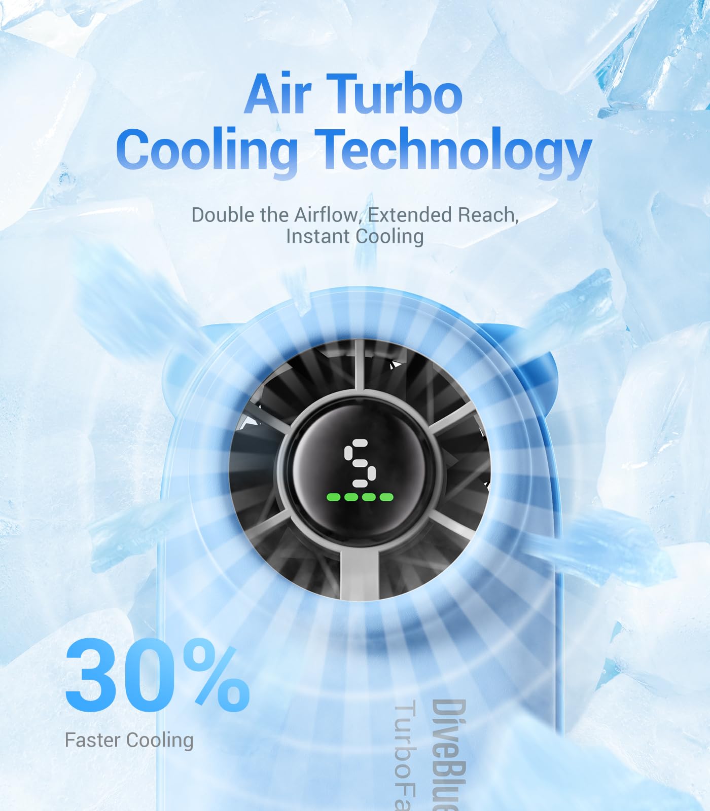 Diveblues Mini Ventilatore Turbo Portatile, Massimo 16H, Ventilatore Portatile Ricaricabile USB 4000mAh con 5 Velocità, Piccolo Ventilatore Tascabile per Viaggi, Outdoor, Concerti, Regalo per Donne