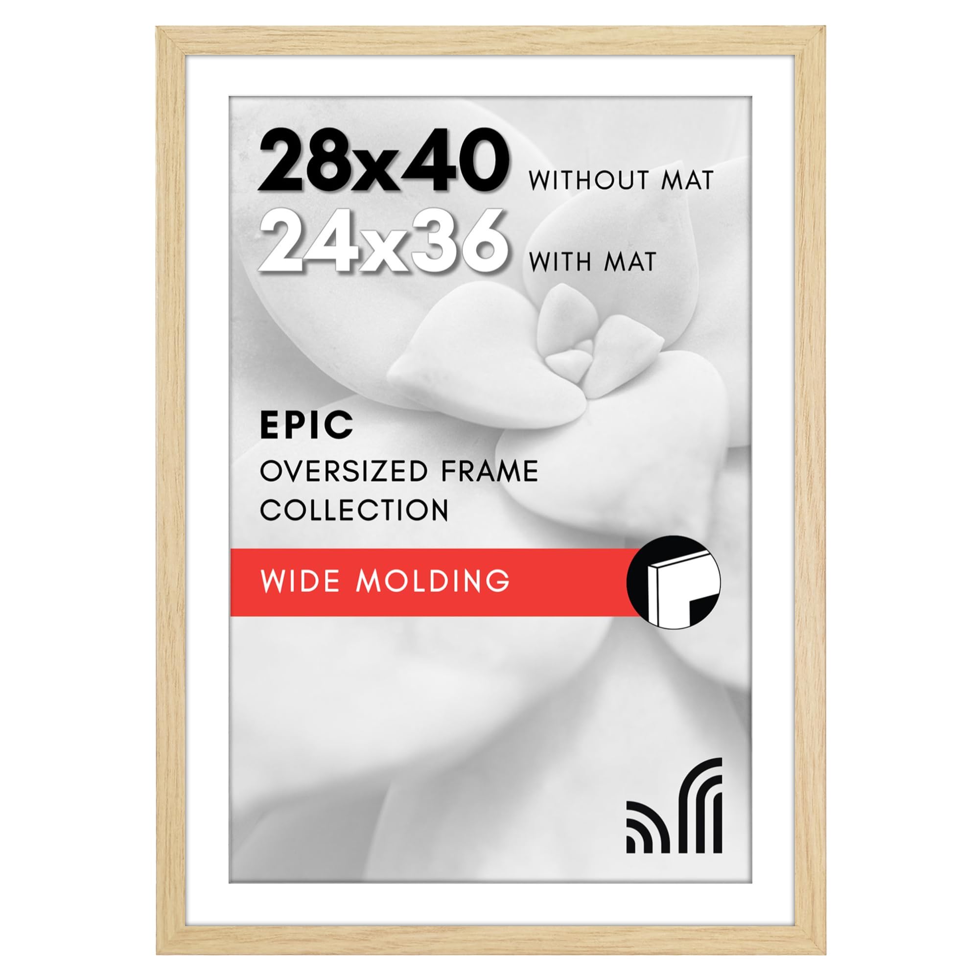 Americanflat 28x40 Poster Frame with Polished Plexiglass - Use as 24x36 Frame with Mat or Display 28x40 Photo Without Mat - Epic Collection - Wide Picture Frames for Wall Display - Natural Oak