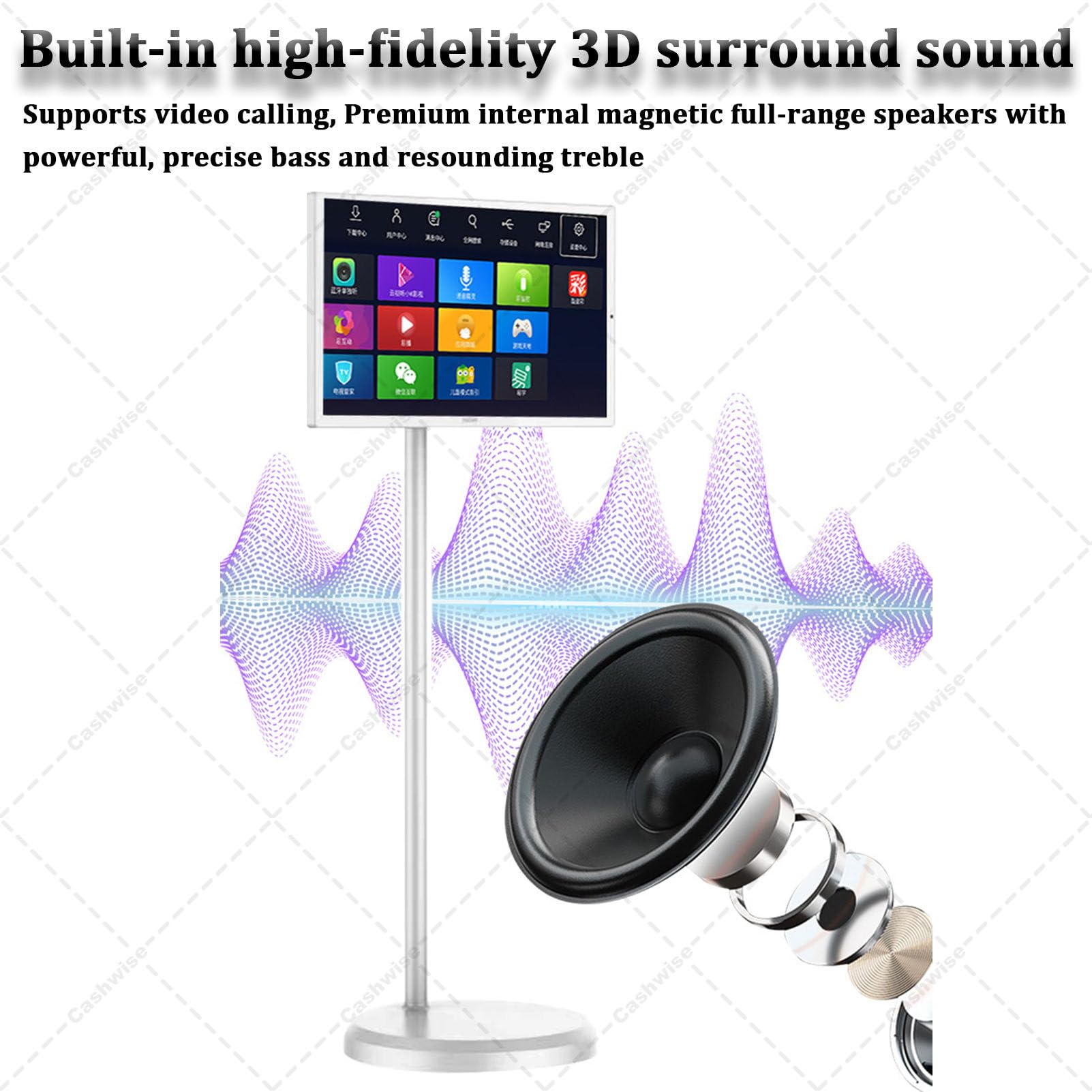 Televisor portátil Inteligente de 32 Pulgadas con Ruedas, Tableta con Ruedas y Pantalla táctil, transmisión inalámbrica, operativo Android 12, batería de 6 Horas 8+128G