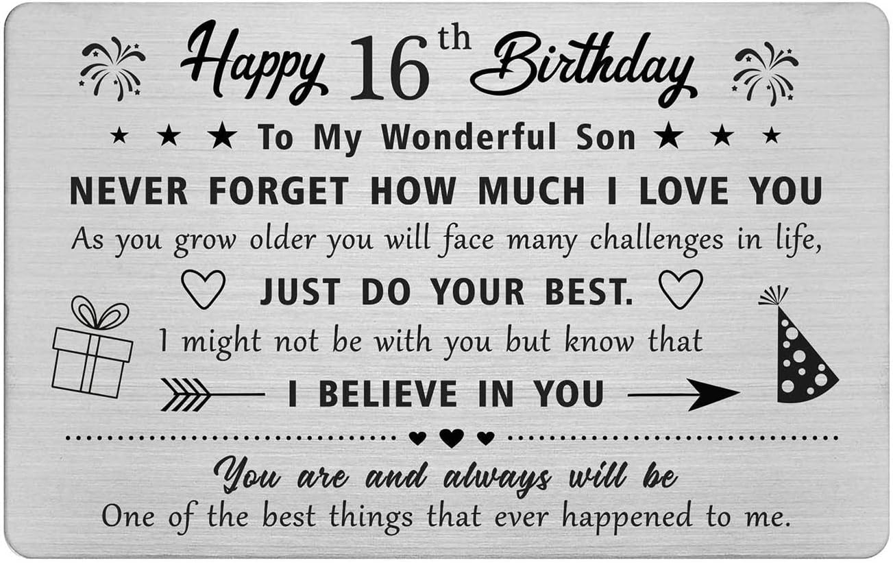 Happy 16th Birthday To My Son Amazon.com: Falogije 16Th Birthday Card Gifts For Son, Birthday Gifts For 16  Year Old Son, Engraved Metal Wallet Card : Clothing, Shoes & Jewelry