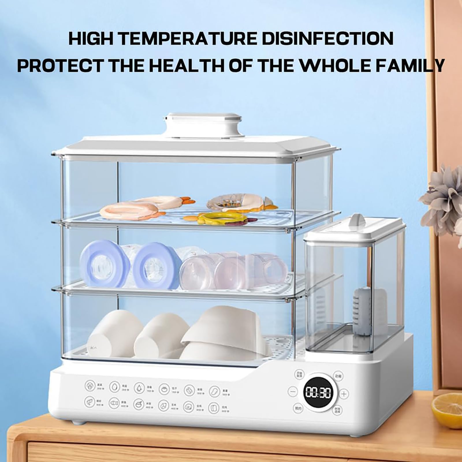 Vaporiera elettrica a 3 livelli per una cottura sana, pannello visivo touch control, acqua indipendente, timer da 12 ore, include cestini per verdure e altro ancora