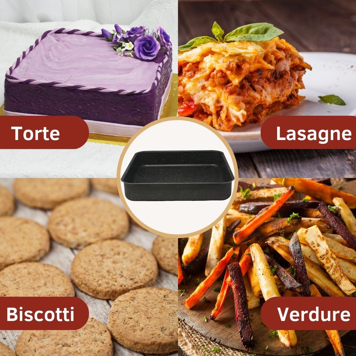 NAMAI - Teglia Forno Quadrata, 40CM x 40CM x 7CM H, Lasagnera Antiaderente, Alluminio Resistente, Adatta In Lavastoviglie, Made In Italy (38cm x38cm)