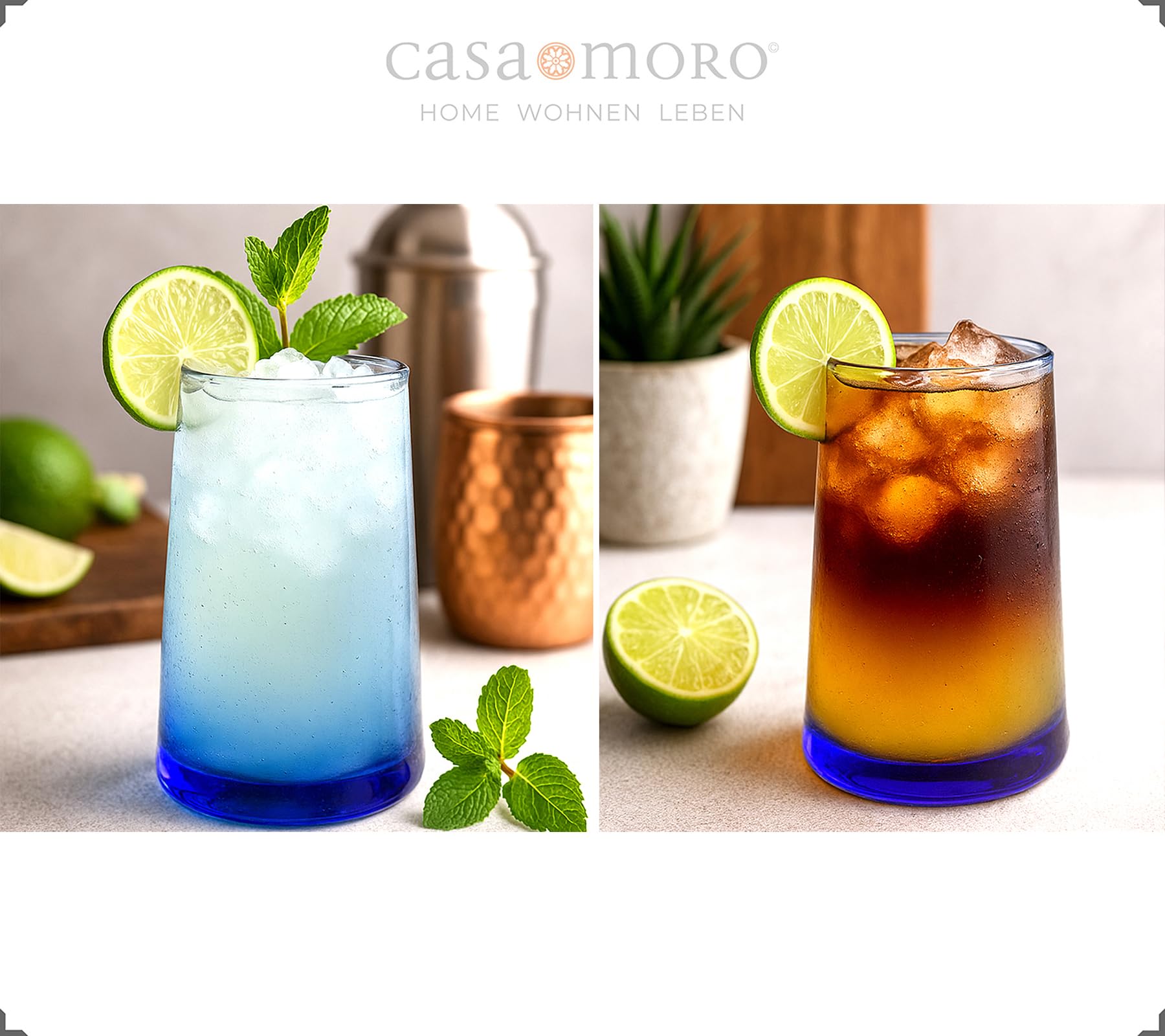 Casa Moro Zestaw szklanek do koktajli, szklanek do longdrinków – do kawy mrożonej latte macchiato szklanki koktajlowe szklanki deserowe | 4 sztuki w