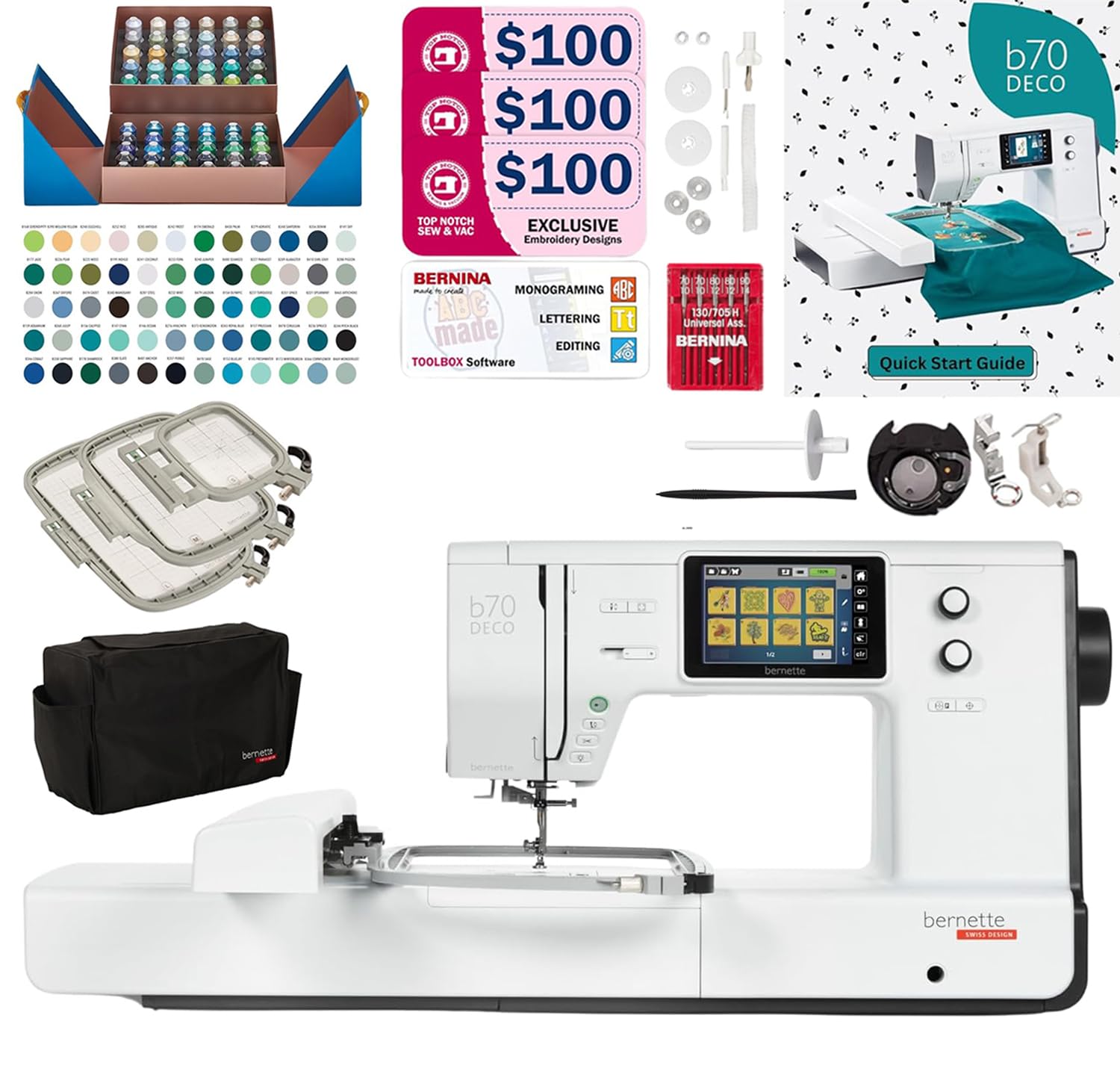 Bernette B70 Embroidery Machine - Exclusive Designers Bundle with Northern Lights Thread - 60 pcs