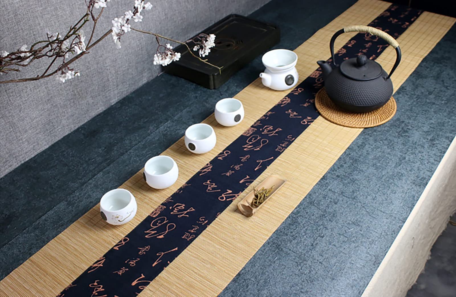Chemin de Table en Bambou， Chemin de Table Japonais en Bambou, Rouleau de Set de Table antidérapant for Cuisine/Table à Manger/fête/Mariage(Natural,12" x 35" (30cm x 90cm))