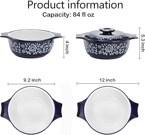 Miniatura 2 de Bekith Cacerola con tapa, cacerola de cerámica para horno, platos redondos para hornear de 2.6 cuartos de galón, aptos para horno y duraderos para