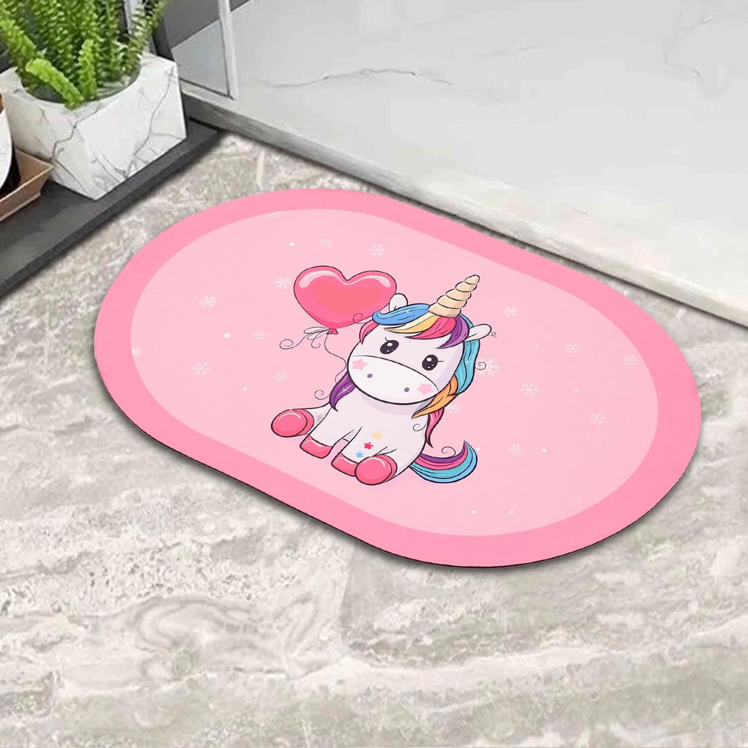 Super Water Absorbent Soft Doormat, Quick Dry Dirt Barrier for Home, Bathroom, (38x 58cms) (1, Pink Unicorn)