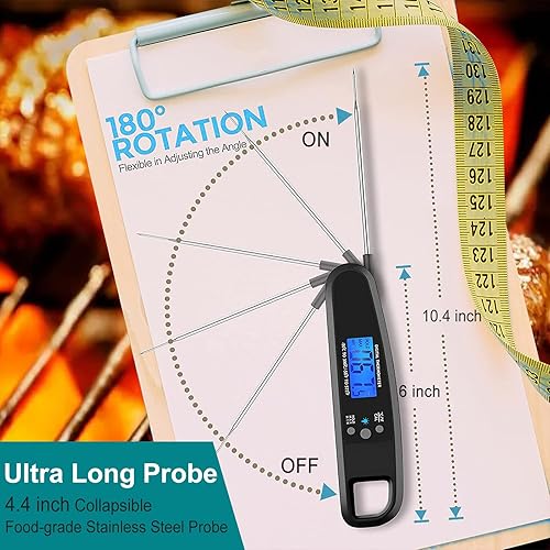 Miniatura 3 de Termómetro digital para carne, termómetro de cocina impermeable IP67 con luz de fondo y función de sujeción, termómetro de lectura instantánea para