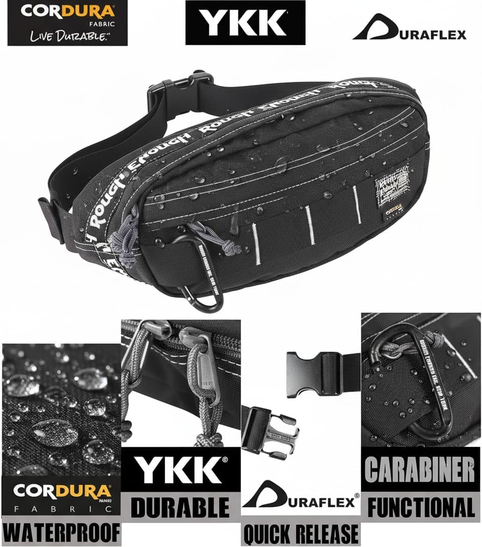Rough Enough Tactical Fanny Pack for Men with MOLLE Webbing,500D CORDURA YKK Zippers,Waist Pack and Crossbody Bag for Hiking, Travel, EDC