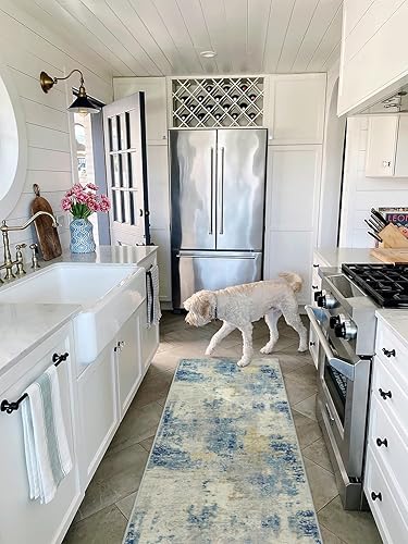 Miniatura 5 de Lahome Alfombra abstracta moderna  2 x 8 pulgadas, color azul, para pasillos, alfombra de baño, alfombra de cocina, lavable y antideslizante, para