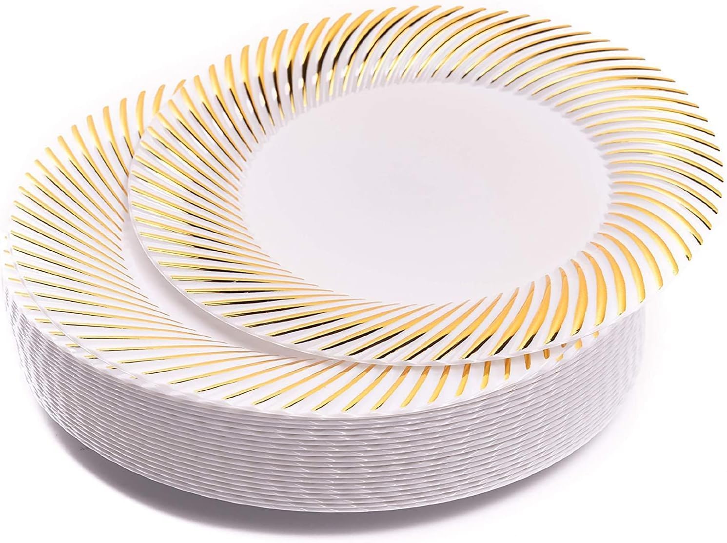 MATANA 60 Premium White Plastic Dessert Plates with Gold Rim, 18cm / 7 Inch - Elegant & Reusable Small Side Plates, Starter Plates for Weddings, Birthdays, Picnic, BBQ, Parties