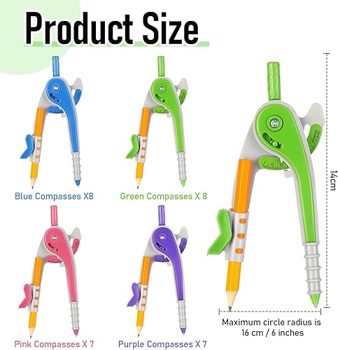 Miniatura 3 de Zonon 30 brújulas de geometría matemática para estudiantes, herramienta de precisión de color brillante de 6 pulgadas para geometría, brújula de