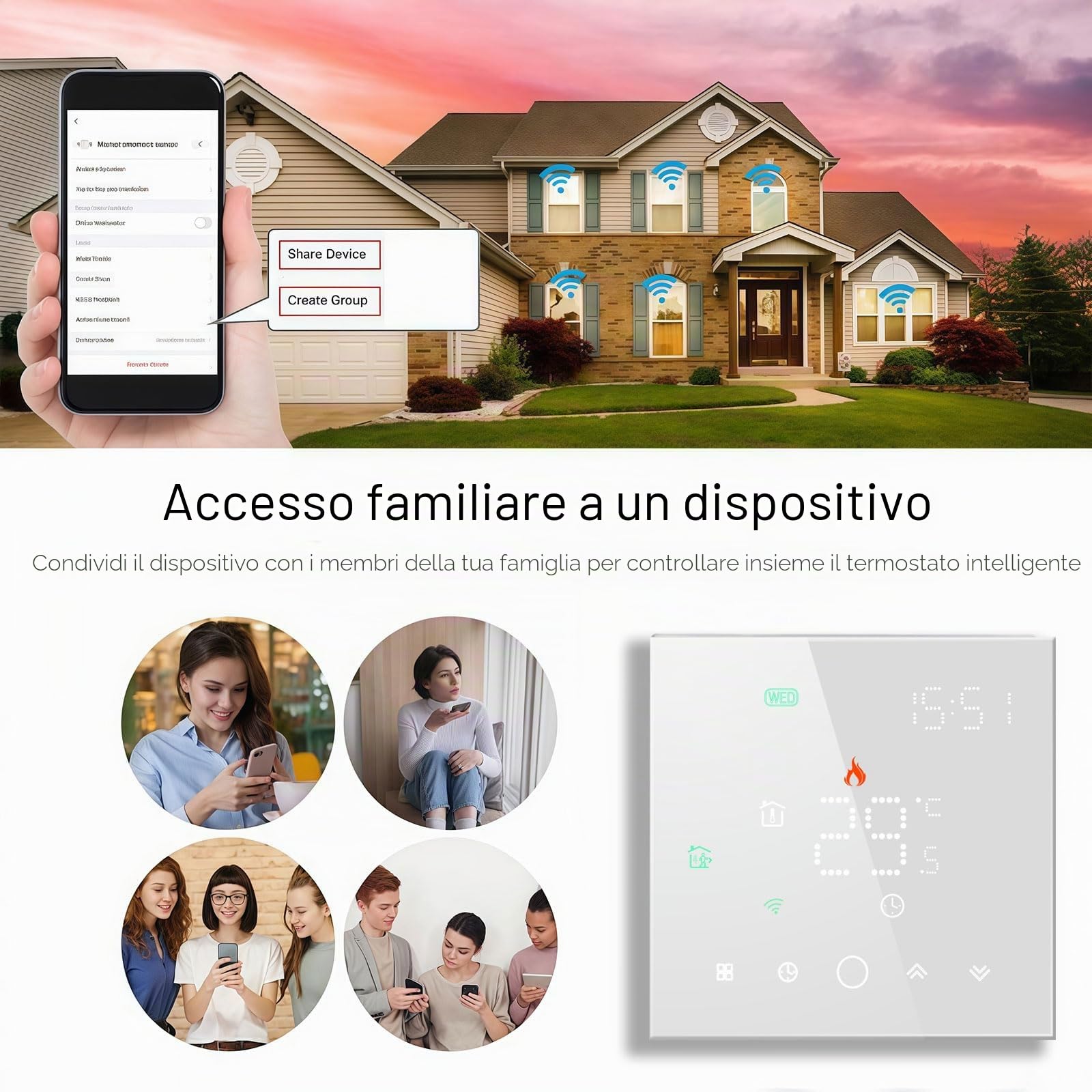 003 Serie WI-FI Termostato - Termostato Programmabile Touch Screen per Riscaldamento Acqua/Elettrico/Caldaia - Controllo Remoto Tramite Cellulare Funziona con Alexa, Google Home, IFTTT