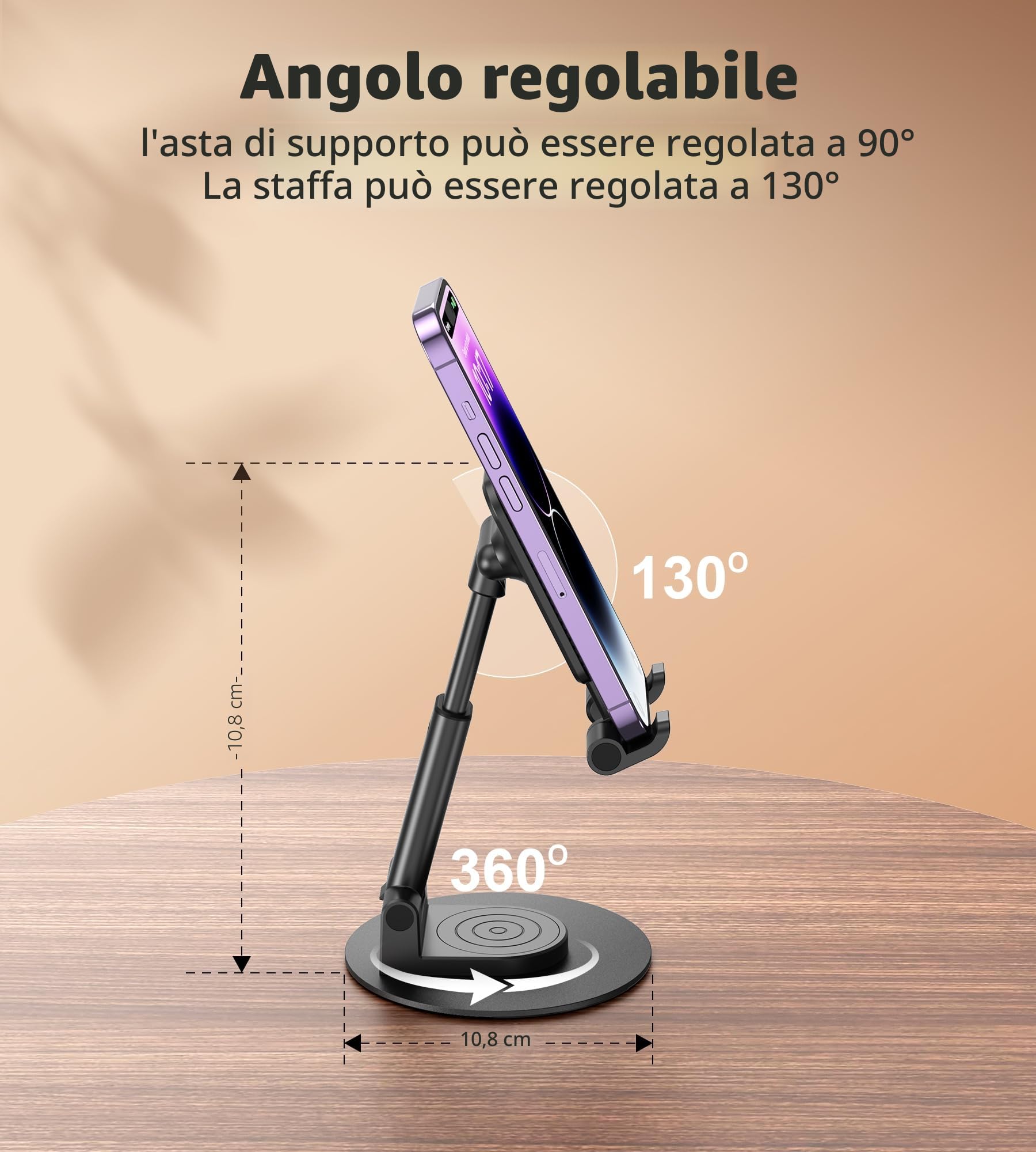 BHHB Supporto Telefono Regolabile, Supporto regolabile per cellulare Pieghevole, Angolo e altezza Supporto telefonico regolabile Compatibile con tutti i telefoni cellulari (Nero)