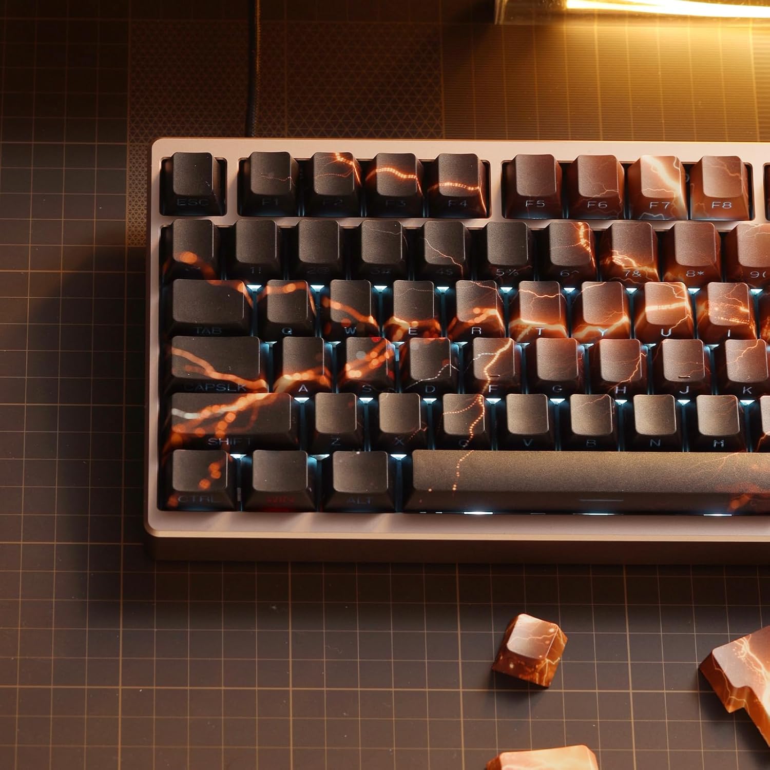 Side Print Shine Through Keycaps Set - Cherry Profile Black and Orange PBT Custom Key Caps for Mechanical Gaming Keyboard, 135 Keys