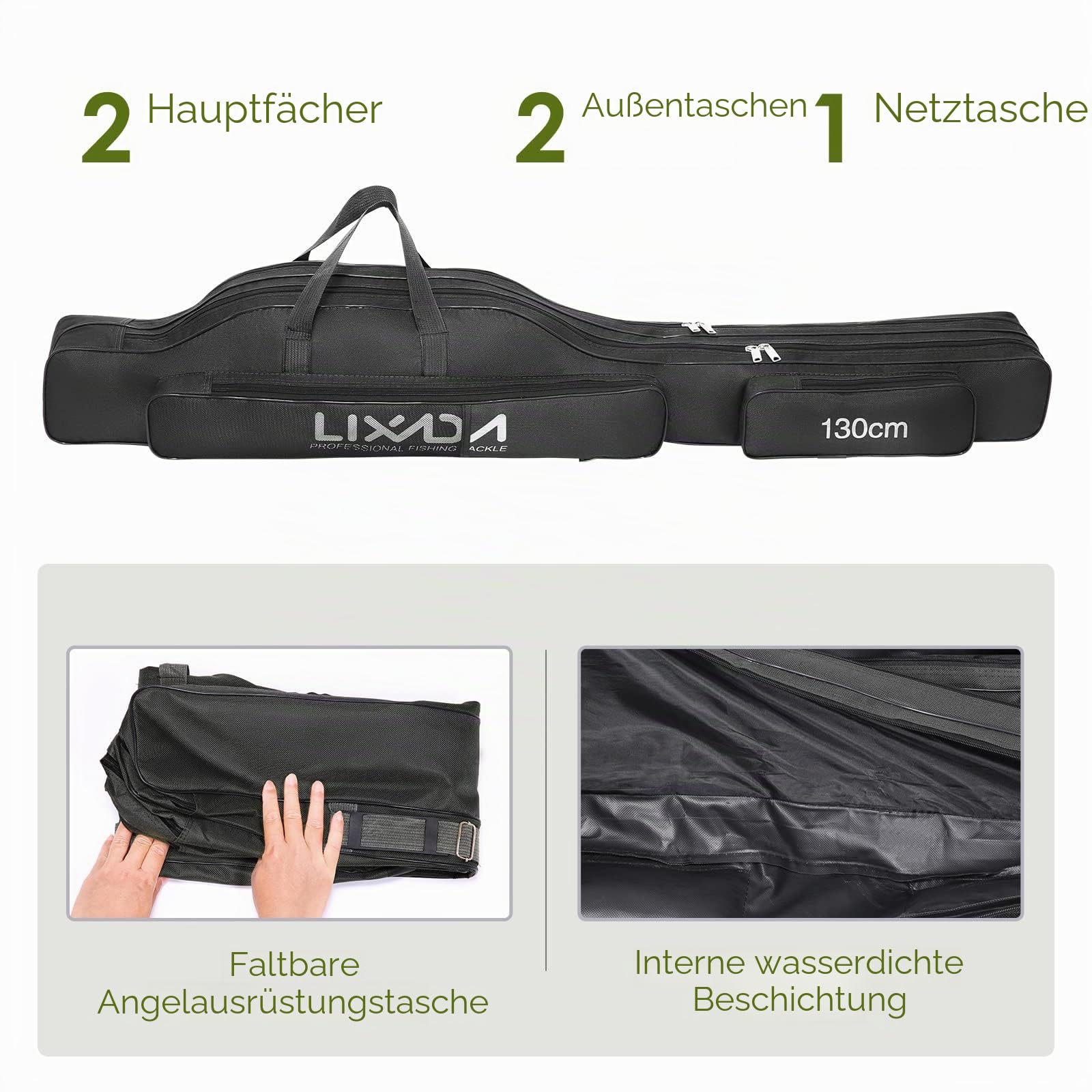 Lixada Faltbare Angelrutentasche für Outdoor-Angelruten, 100 cm, 130 cm, 150 cm