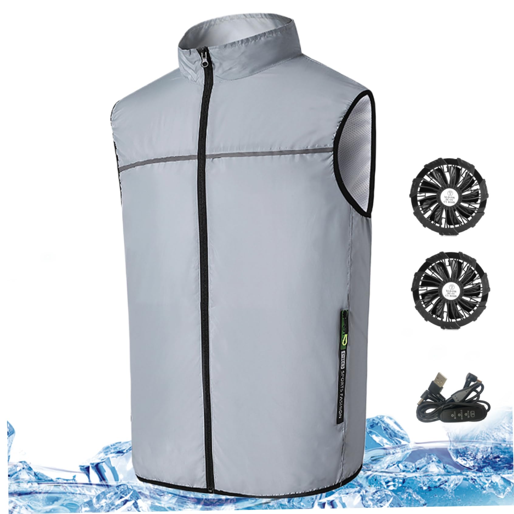 Gilet rinfrescante con 2 ventole USB, 3 velocità, giacca con condizionata, giacca con ventola traspirante, protezione solare, gilet rinfrescante con cerniera e tasche per edilizia, pesca, sp