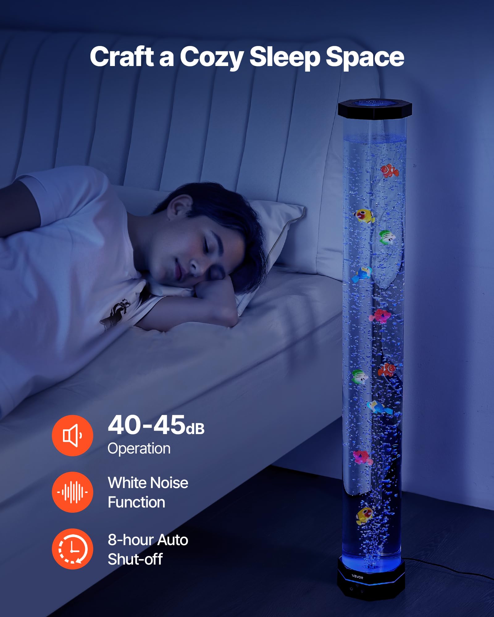 VEVOR Lampe à Bulles avec 10 Poissons Flottants, 1 m, 16 Effets de Lumières Changeantes de Couleur, Télécommande, Lumière Apaisante, Lampe Ambiance pour Chambre à Coucher, Salon, Décoration Intérieure