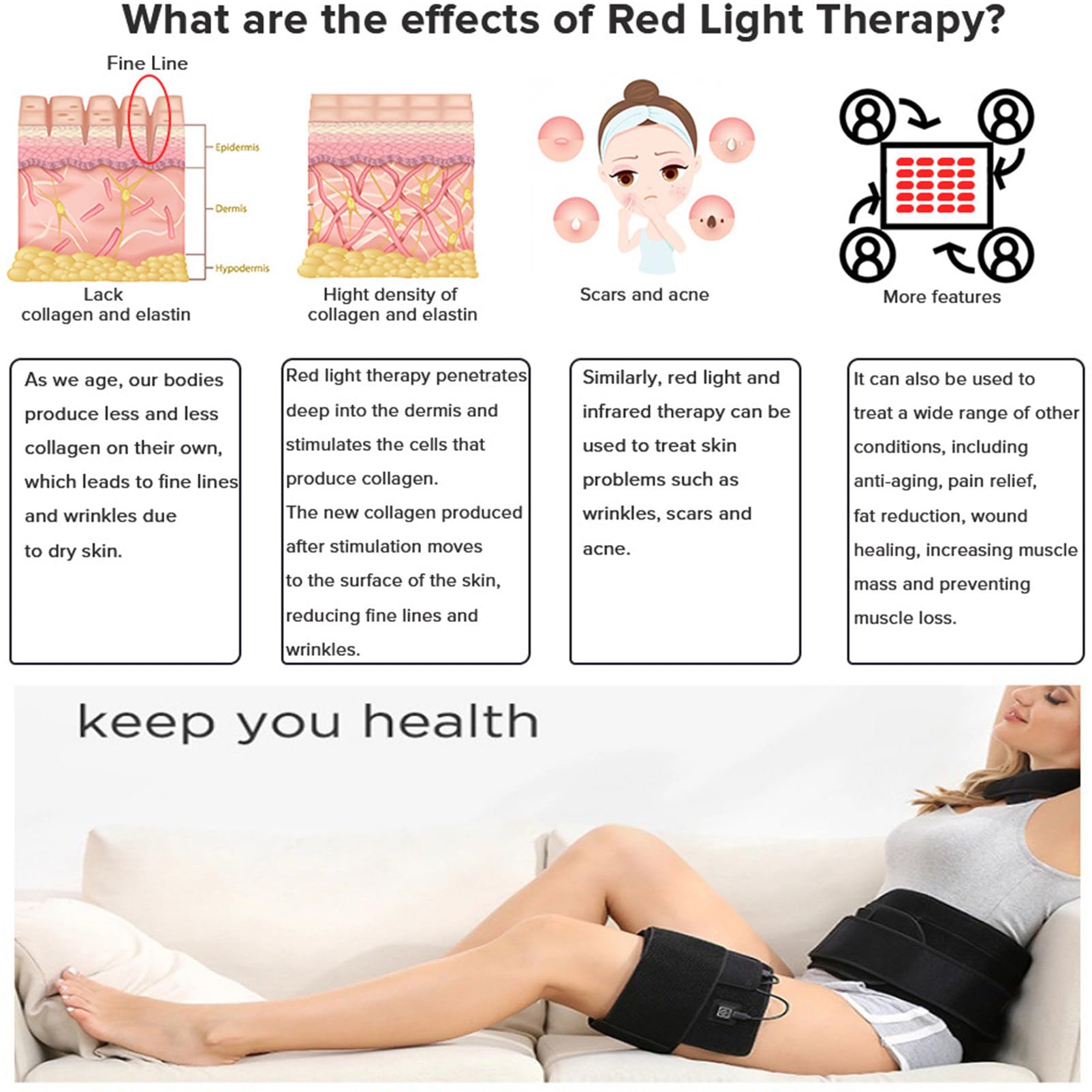 Estera de Terapia de luz roja para aliviar el Dolor, 1370 Uds. Cuentas de luz roja de 660nm y 850nm, Almohadilla de Terapia de luz infrarroja cercana de Gran tamaño