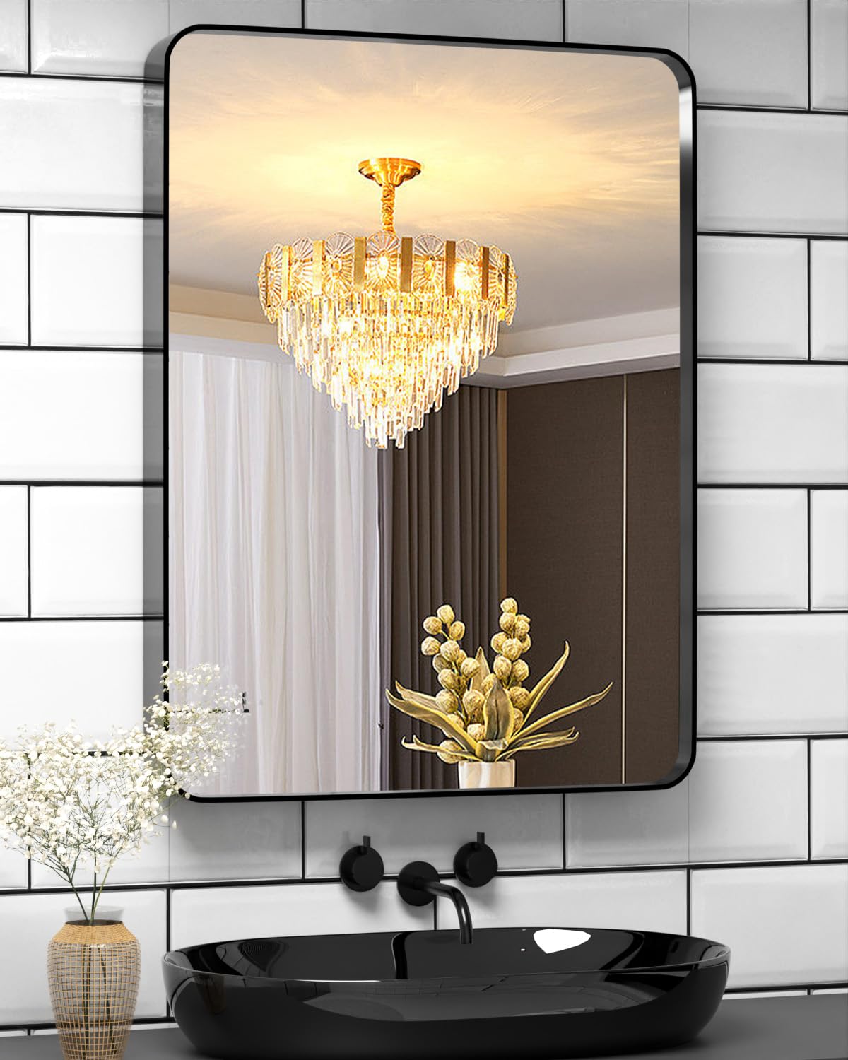 GERANK Black Bathroom Mirror for Wall, 30x22 Inch Rectangular Black Metal Framed Mirror for Over Sink, Modern Wall Mounted Vanity Mirror for Bathroom, Vertical or Horizontal