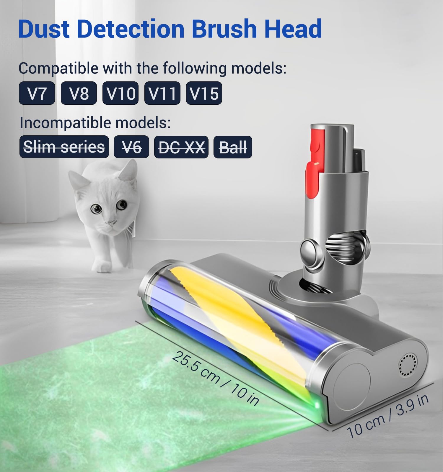 Bürste Ersatzteile mit Staubdetektionsfunktion kompatibel für Dyson Staubsauger V7, V8, V10, V11, V15, Ersatzbürste, Bodendüse, Zubehör, Quick Release-Bürste für Harte Böden