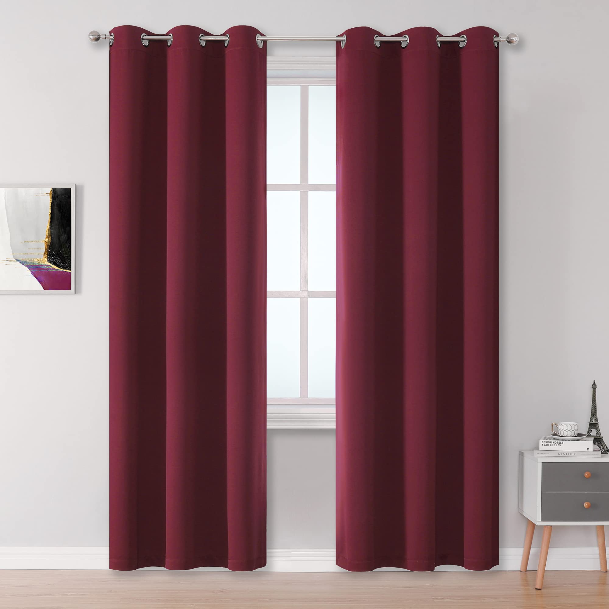 DUALIFE Burgundy Blackout Curtains Panels for Living Room 84 Inches Long Thermal Insulated Burgundy Red Solid Window Curtain Panels with Grommet for