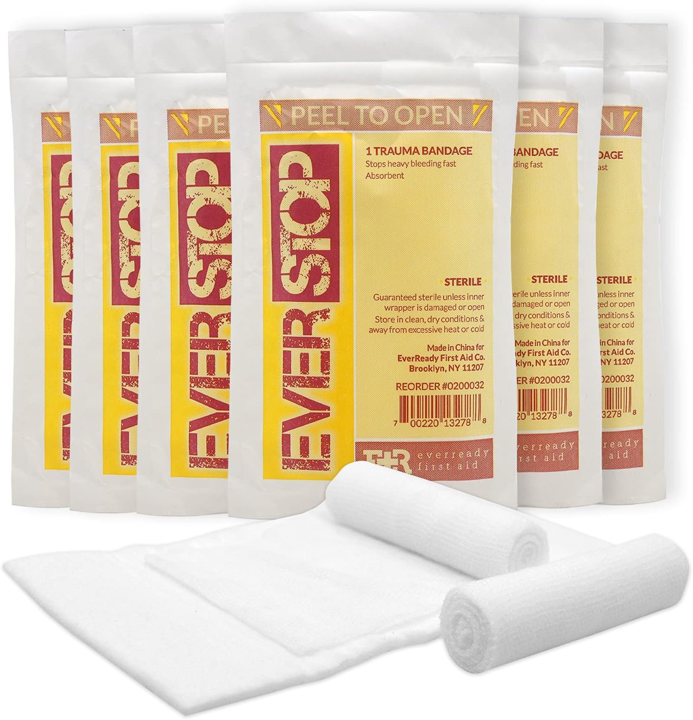 EverStop First Aid Blood Stopper Compress Multi-Purpose Wound and Trauma Dressing - FSA/HSA Eligible - 6 Pack